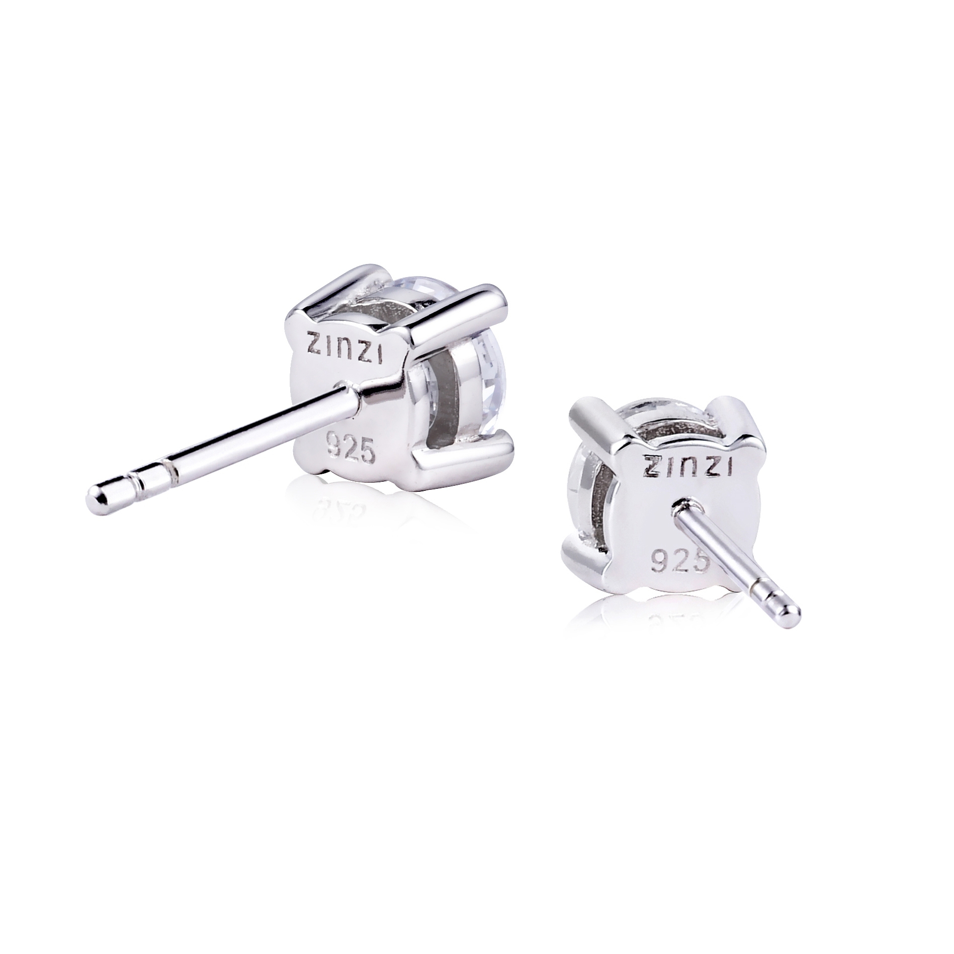 ZINZI silberne Ohrstecker runde Zirkonia 6mm Chaton Fassung ZIO1383