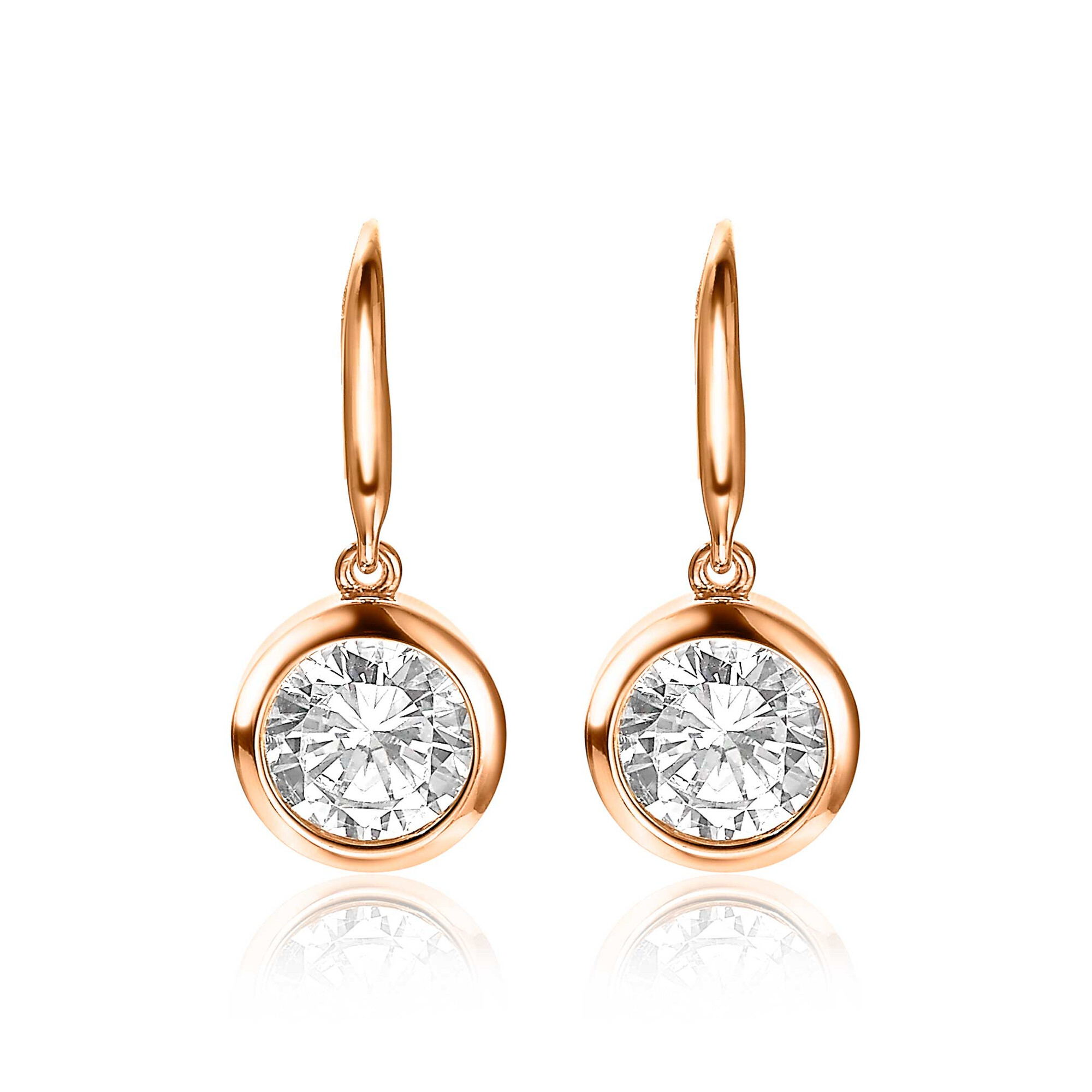 11mm ZINZI Rose Gold Plated Sterling Silver Drop Earrings White Zirconia ZIO3