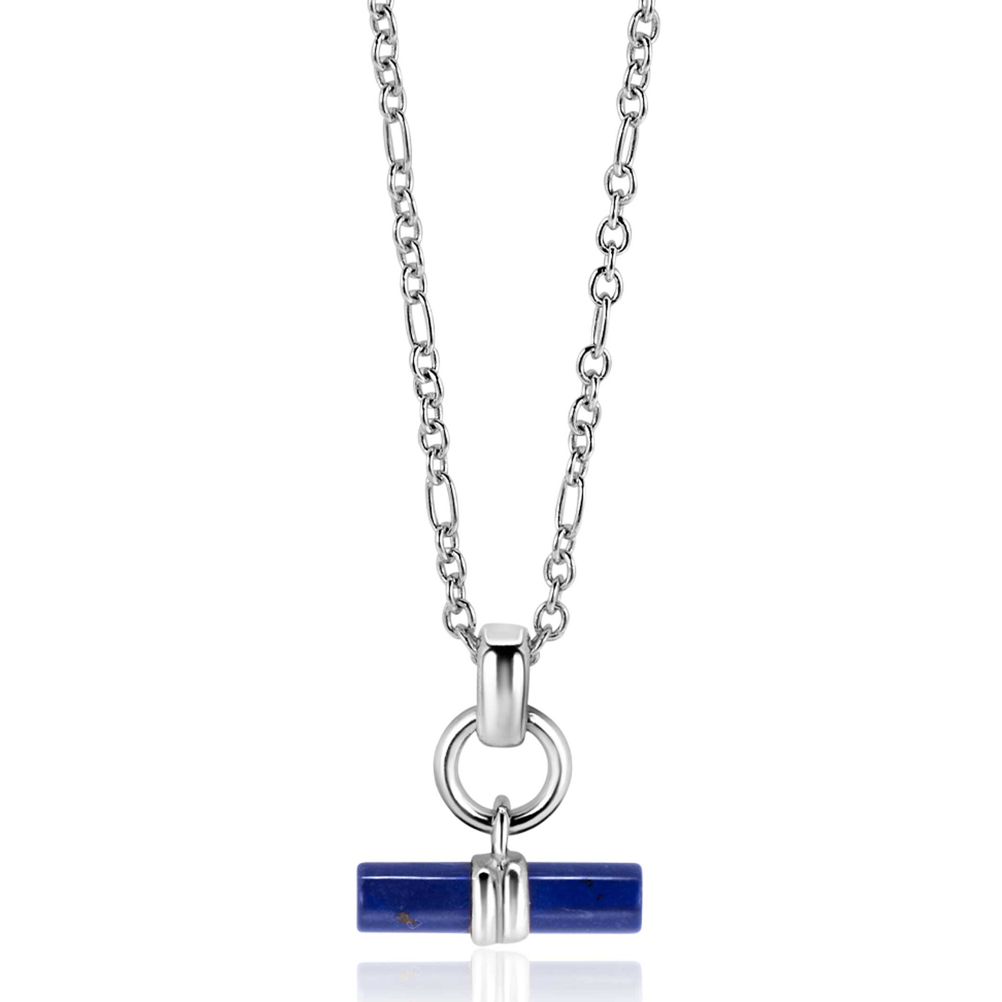 ZINZI Sterling Silver Necklace with Trendy Toggle Clasp Pendant in Lapis Lazuli 43-45cm ZIC2478