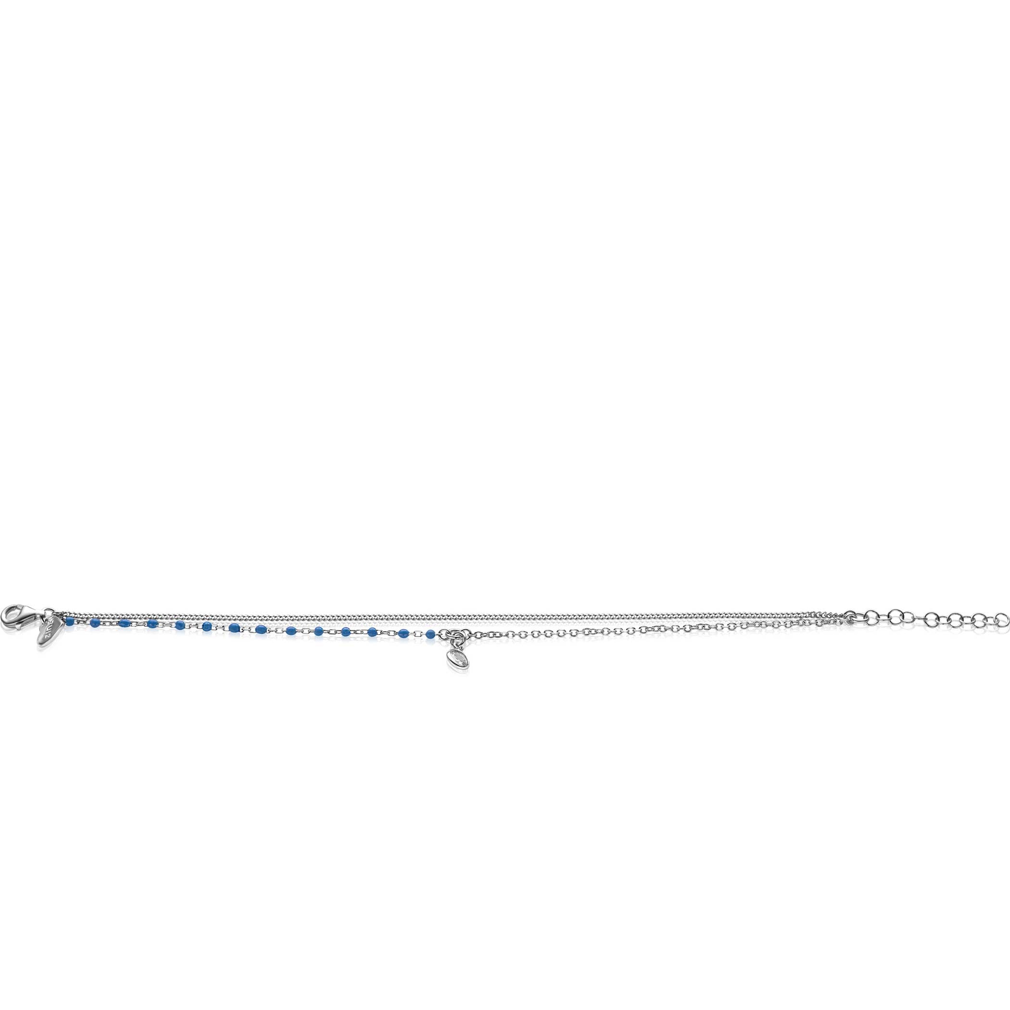 ZINZI Sterling Silver Multi-look Bracelet Curb and Blue Bead Chain with Round Setting with White Zirconia 16,5-19,5cm ZIA2529