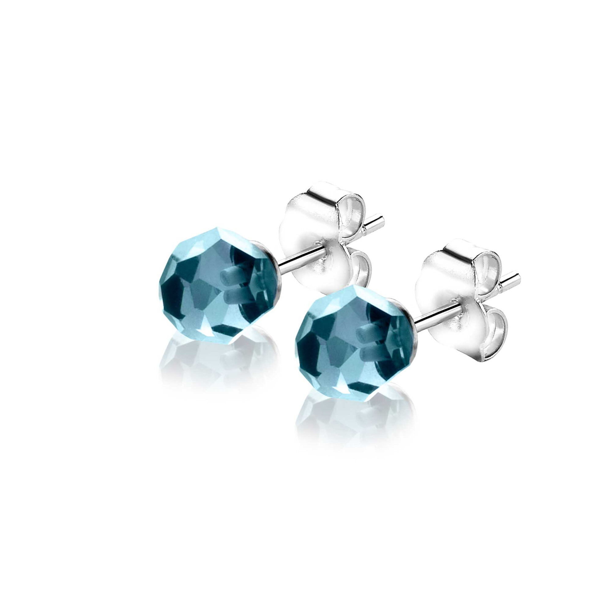 6mm ZINZI silver ear studs with blue bead ZIO1317B