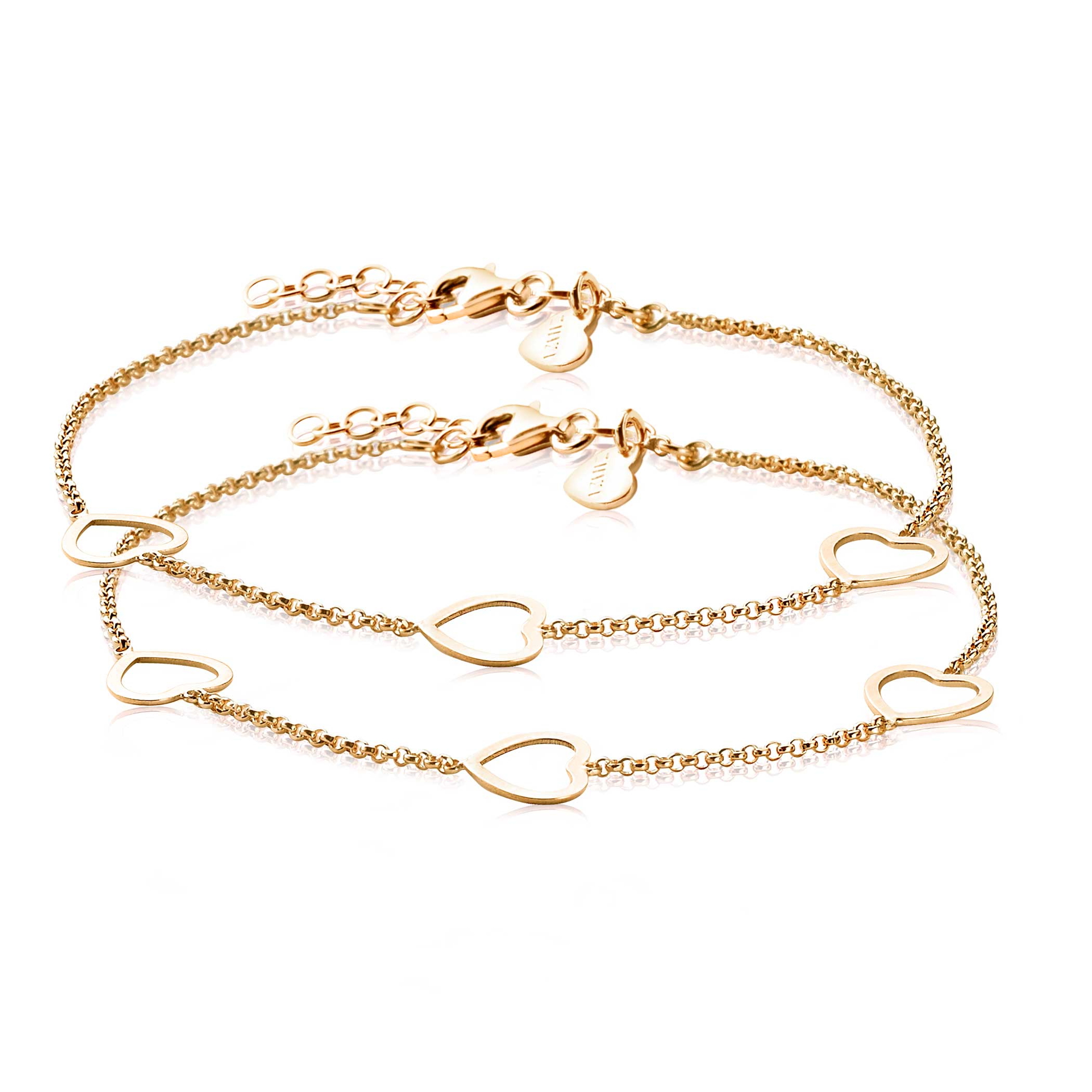ZINZI Set aus 2 Silberarmbändern mit gelb vergoldetem Herz 17-20cm ZIA1188G-SET