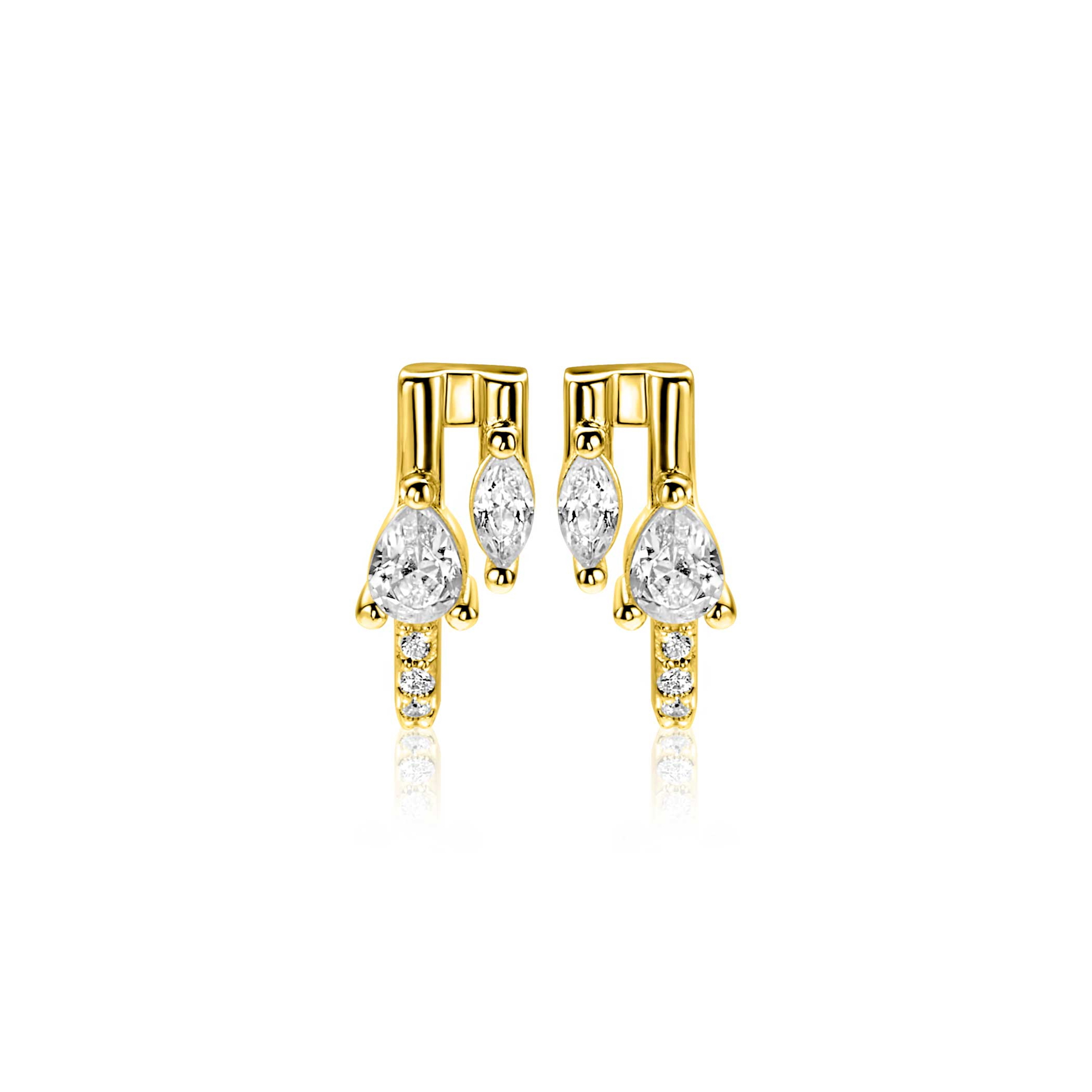 12mm ZINZI Vergoldete Silberne Multi-Look Ohrstecker mit birnenförmigen und ovalen weißen Zirkonias ZIO2689Y