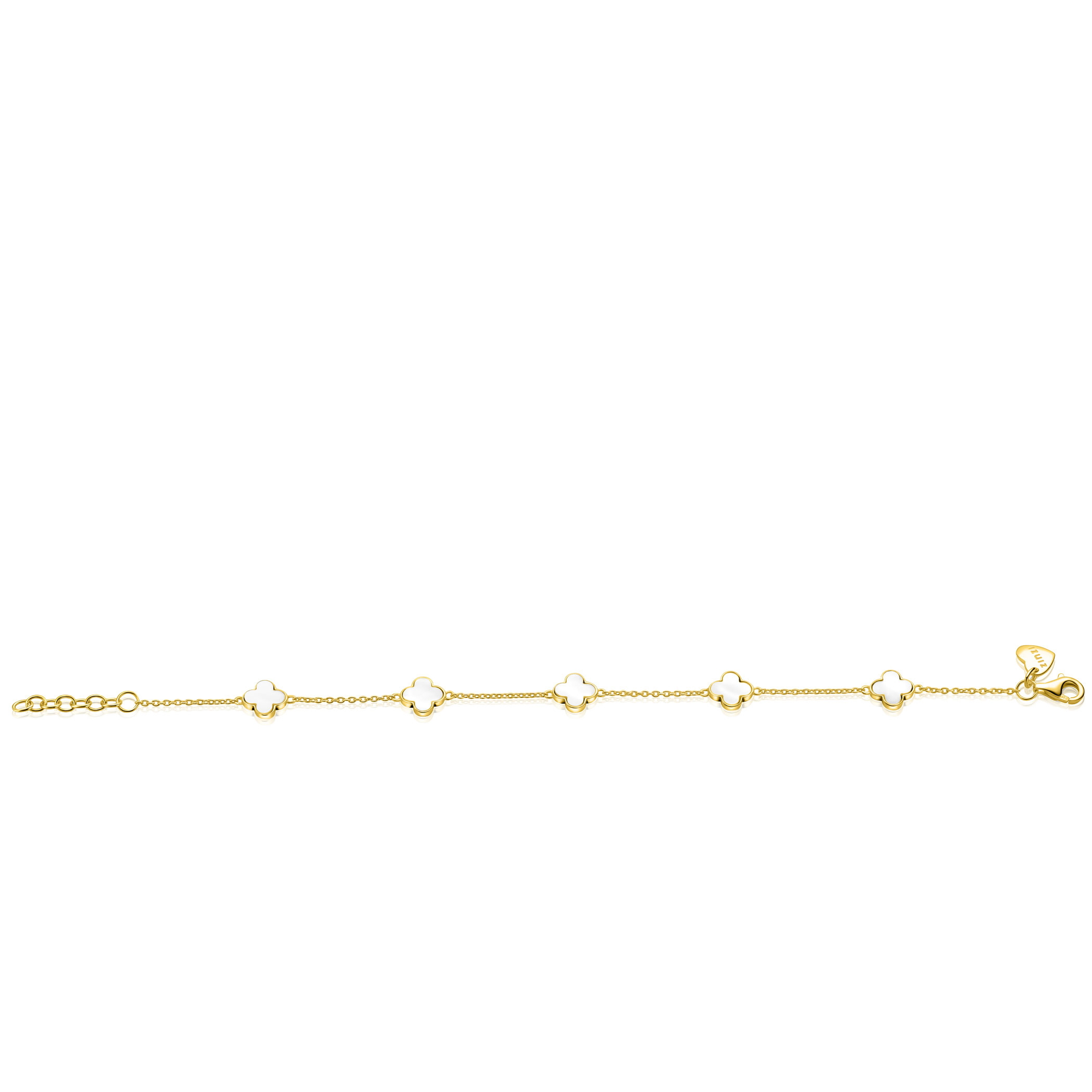 ZINZI gold plated zilveren armband met vijf klavers 11mm in parelmoer 17-20cm ZIA-BF153

