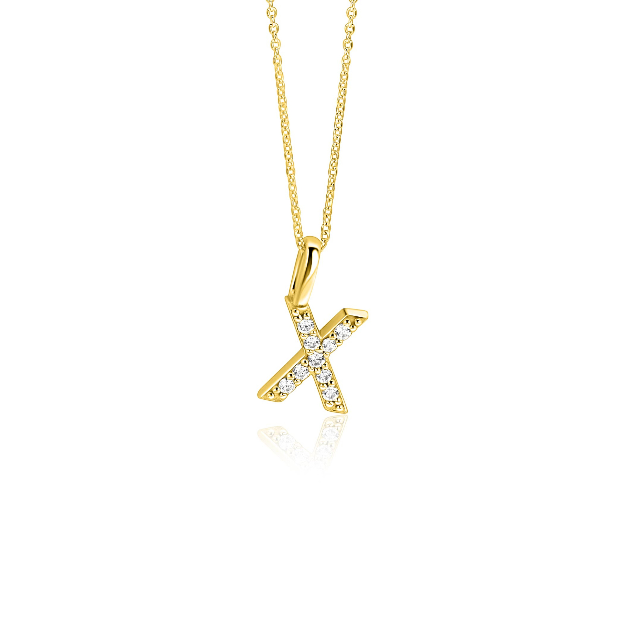 ZINZI gold plated zilveren letter hanger X bezet met witte zirkonia's ZIH2828-X (zonder ketting)