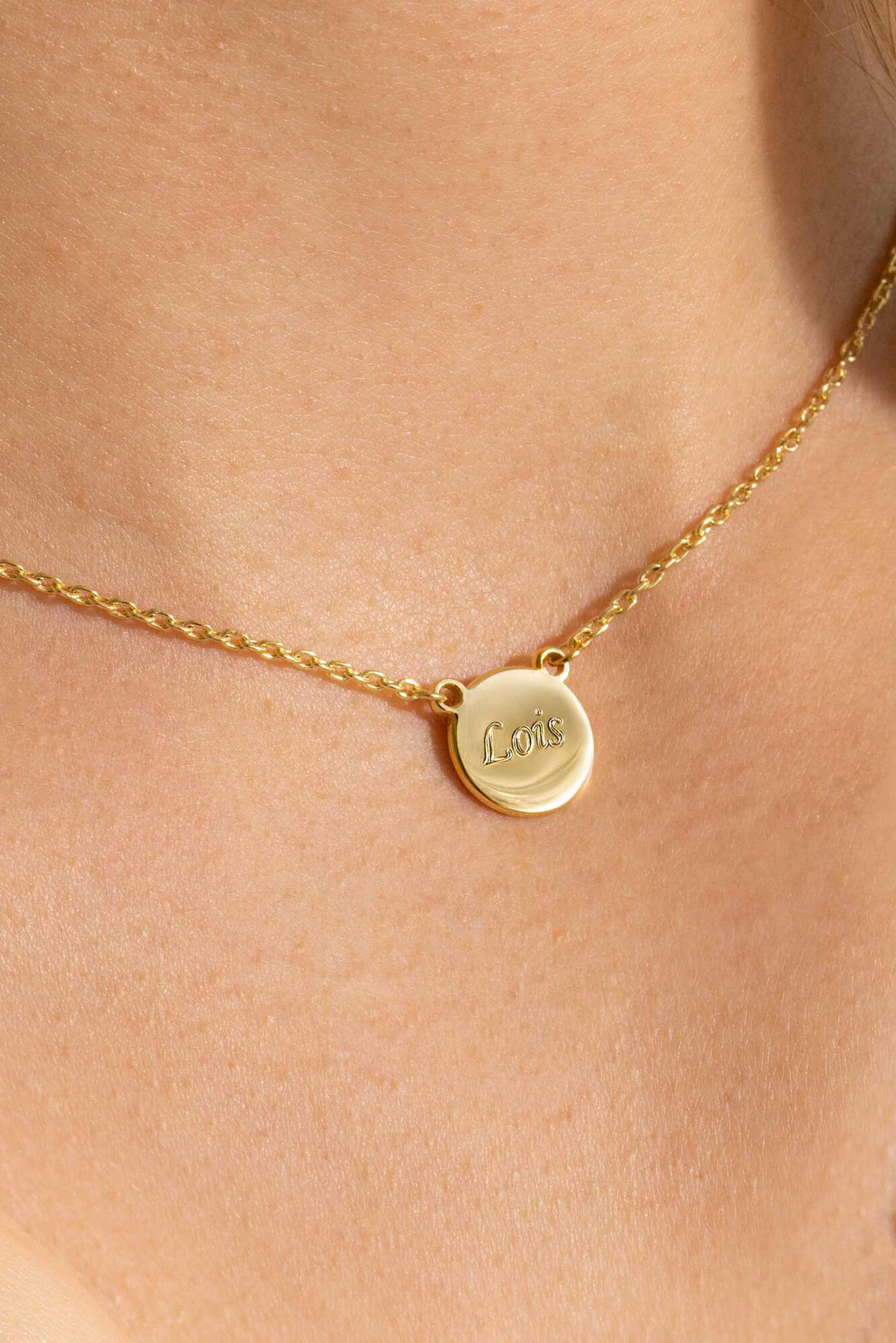 ZINZI zlv. collier gg.verg. rond plaatje 11mm 42/45cm
