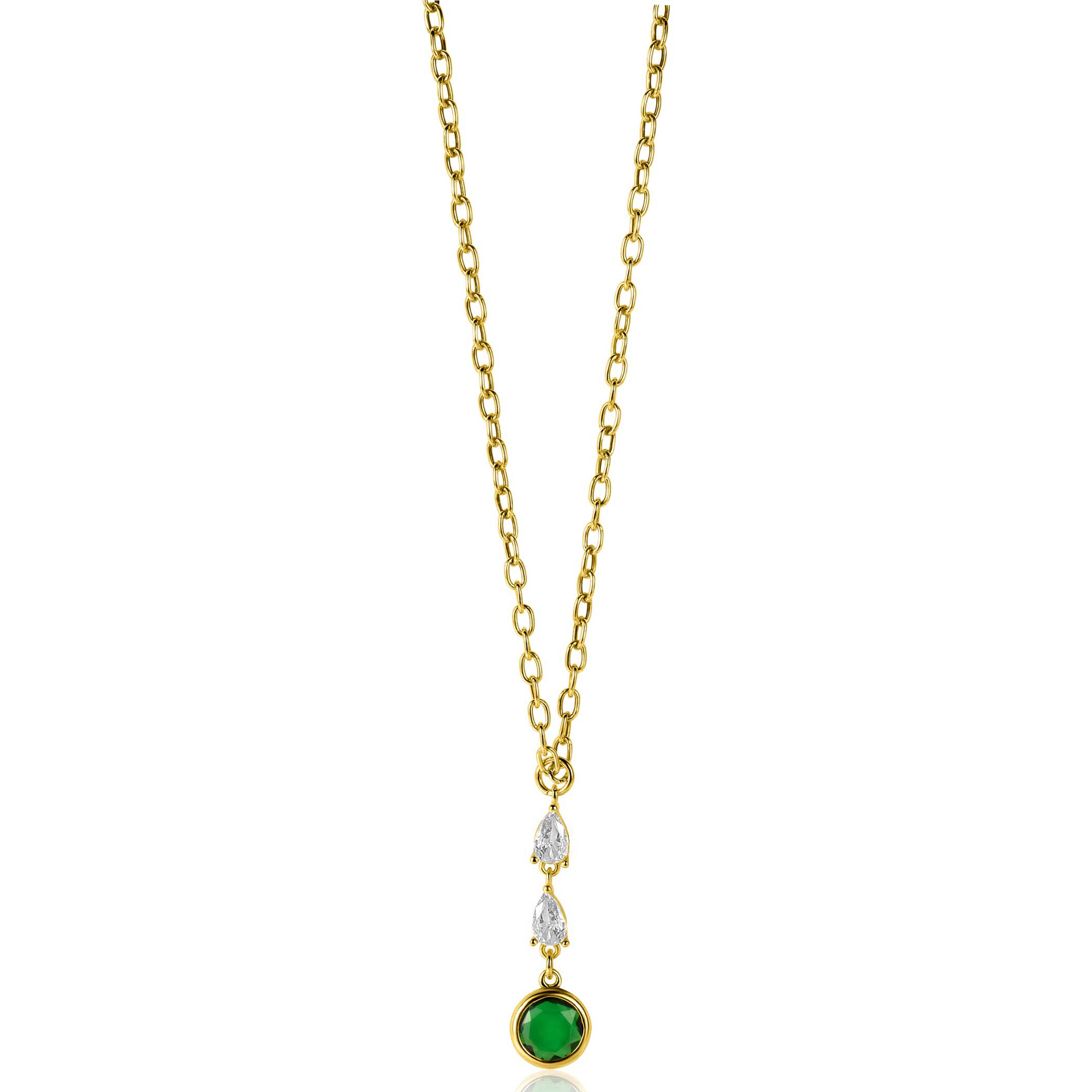 ZINZI zlv. collier gg.verg. fant groen/wit zirc.