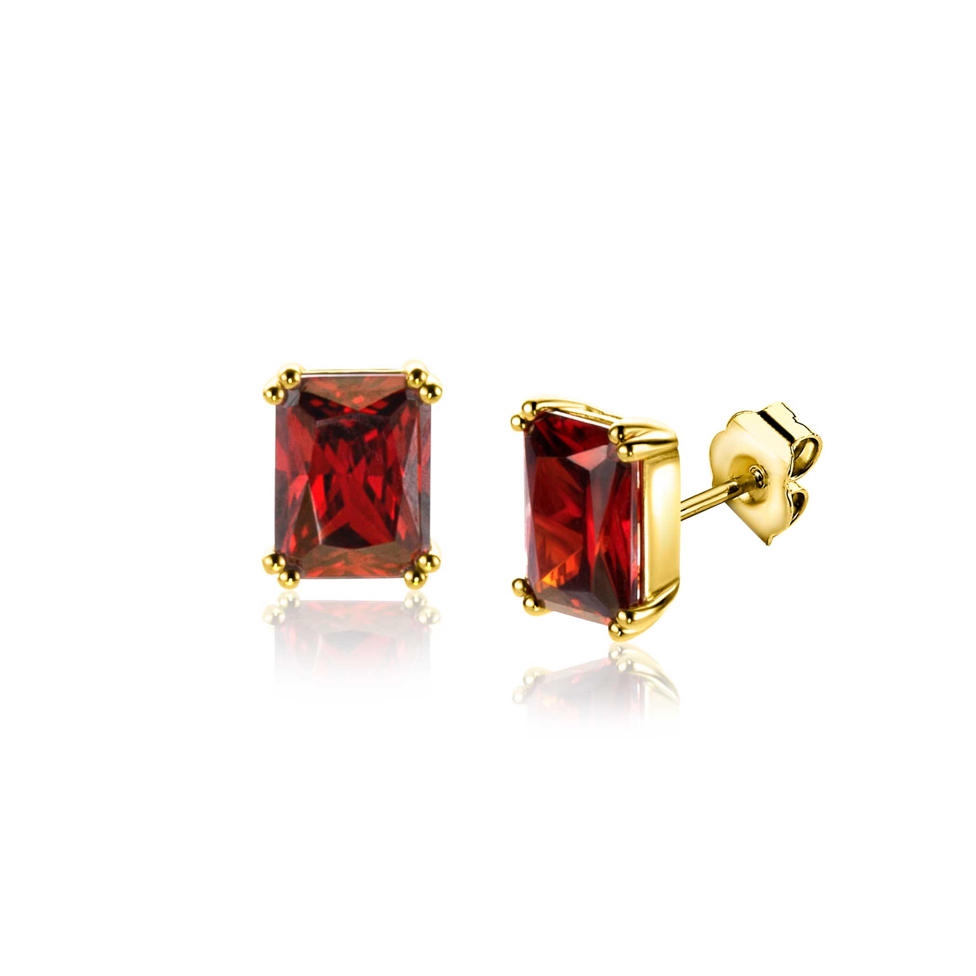 ZINZI zlv. oorknopjes gg.verg. rechthoek rood zirc.