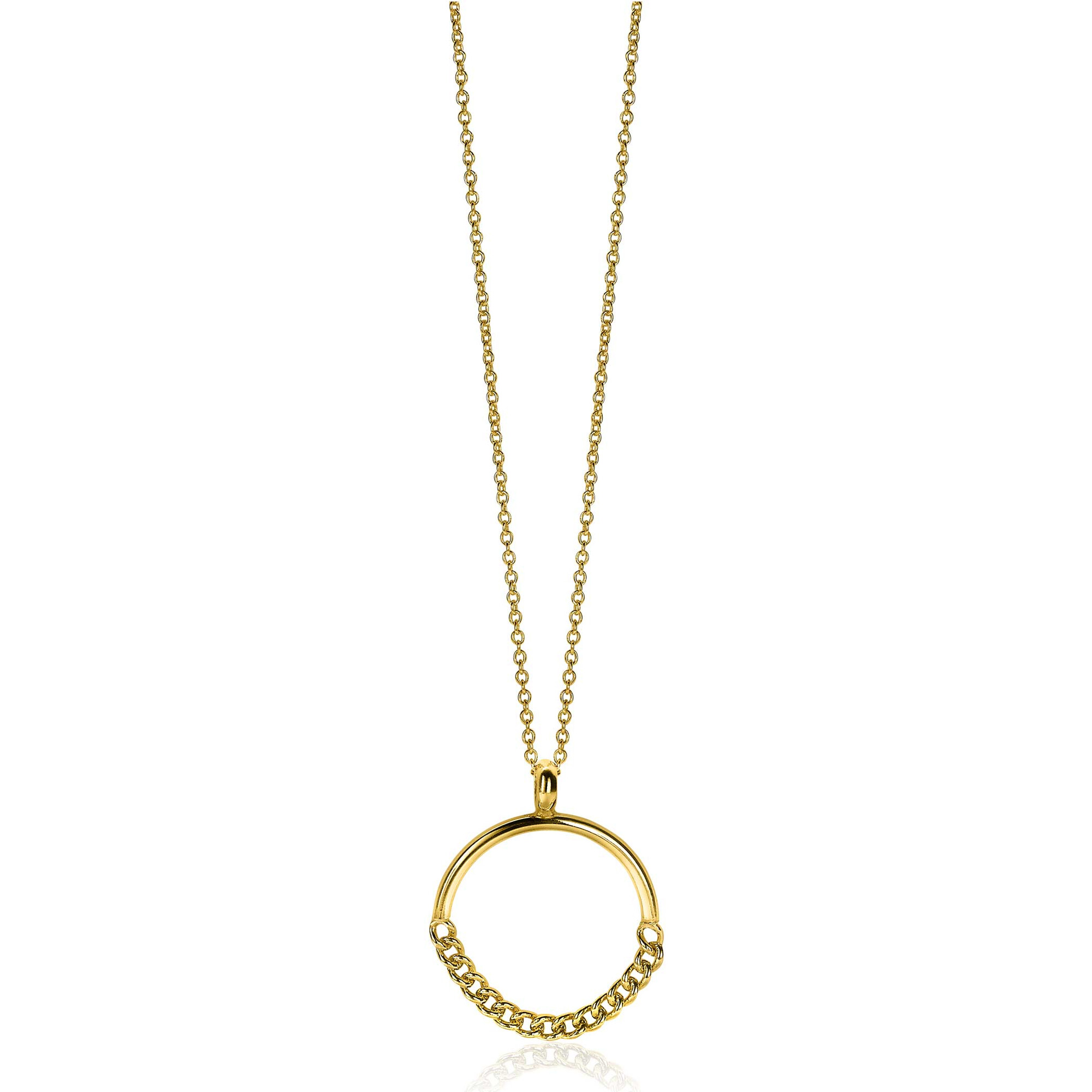 ZINZI silberner Anhänger 14K gelbvergoldet 24mm rund mit Gourmet Glieder ZIH2201G