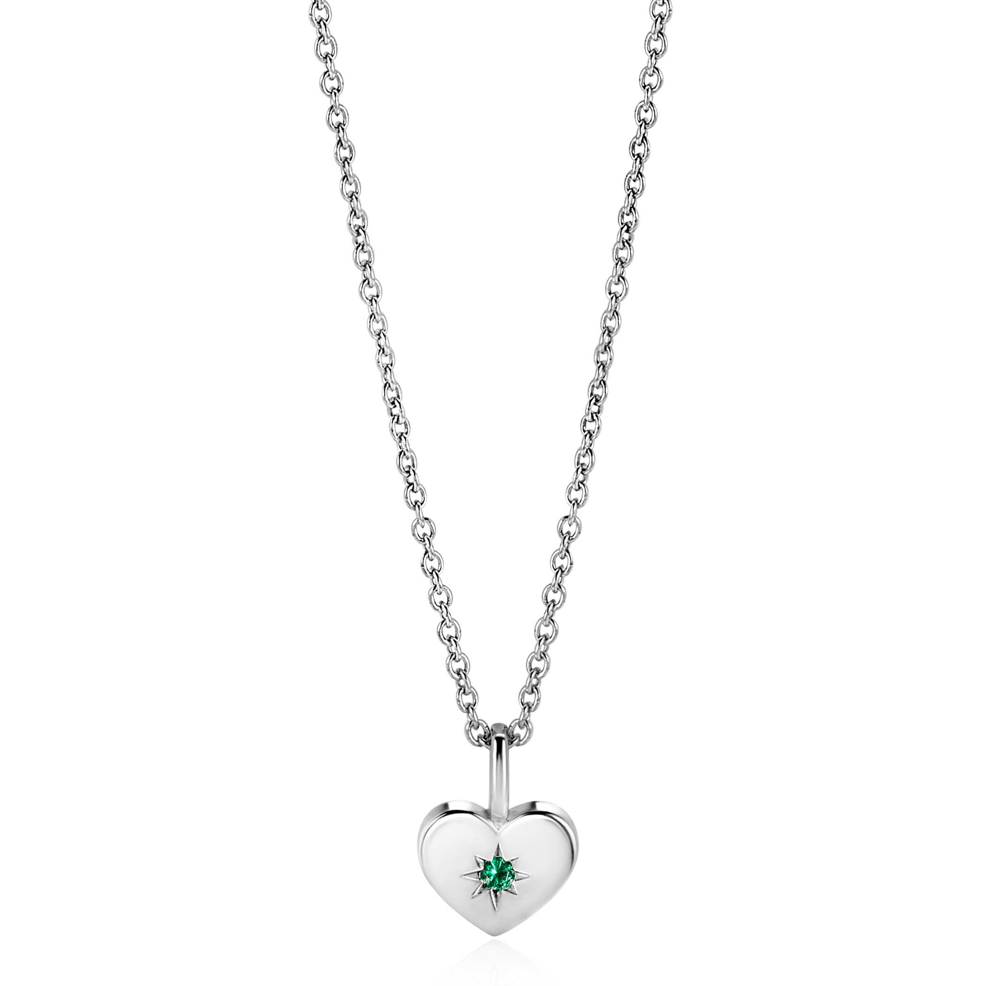 ZINZI zlv. hanger hartvorm birthstones smaragd cz.