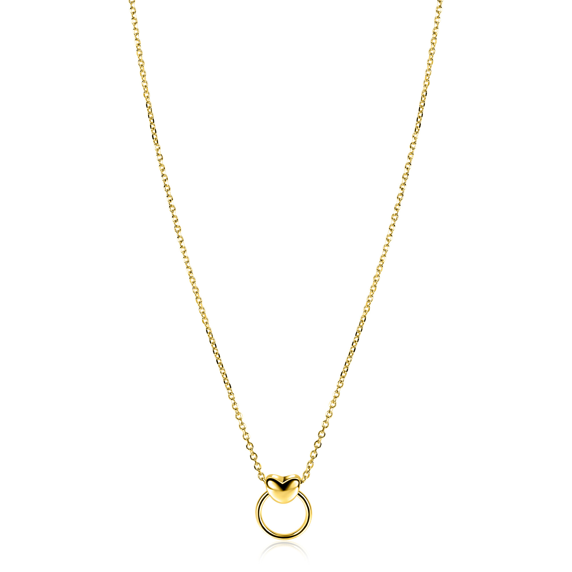 ZINZI zlv. collier gg.verg. hart en open ring 42/45cm