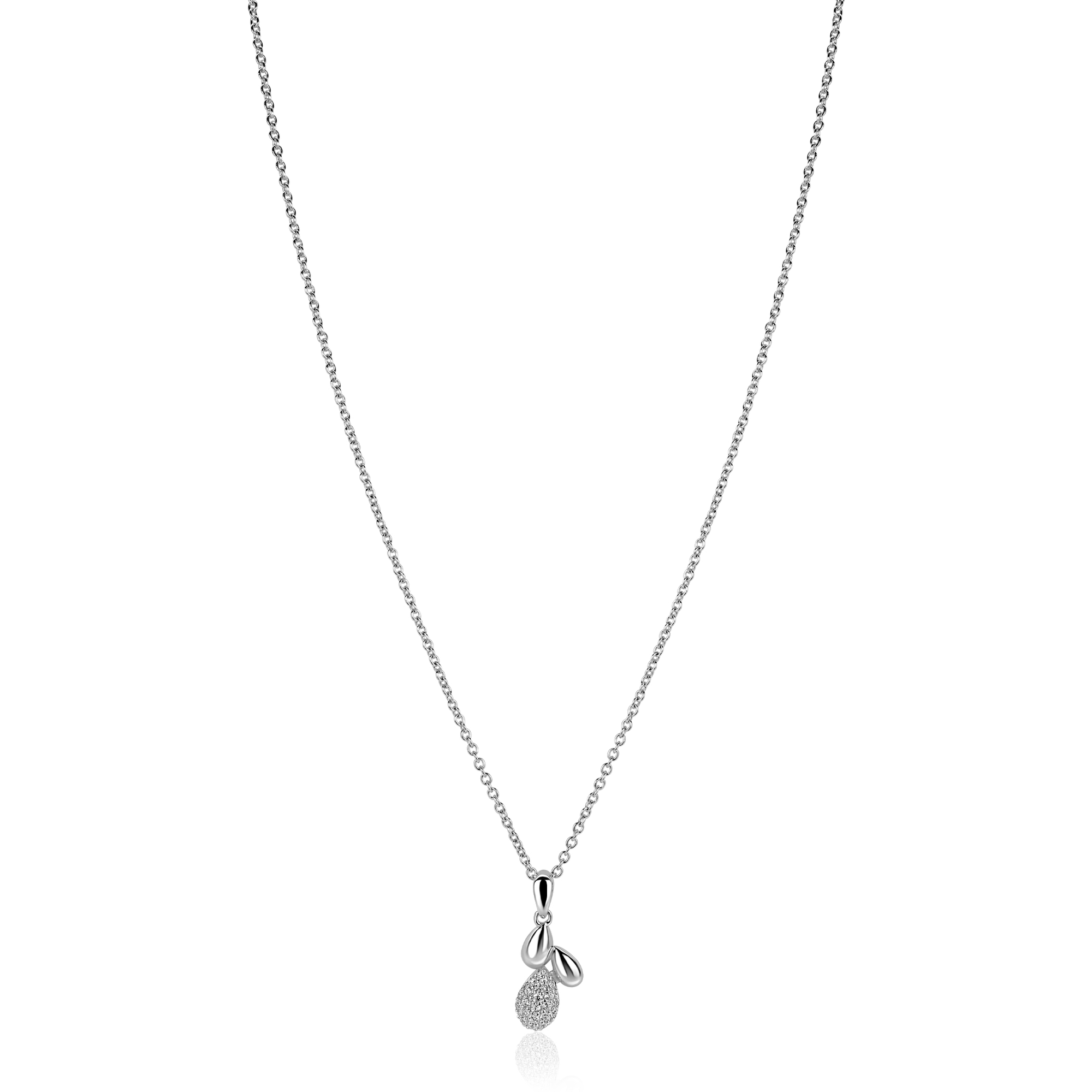 ZINZI zlv.collier met fant. hanger druppels en zirc.