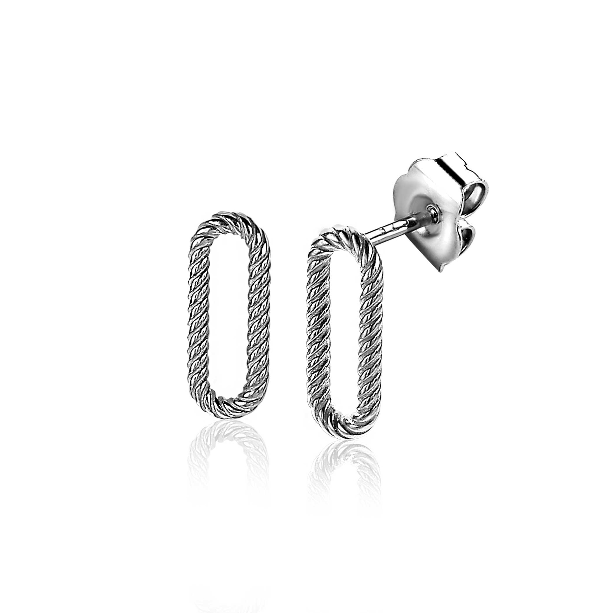 ZINZI silberne Ohrstecker 14mm oval bearbeitet ZIO2211