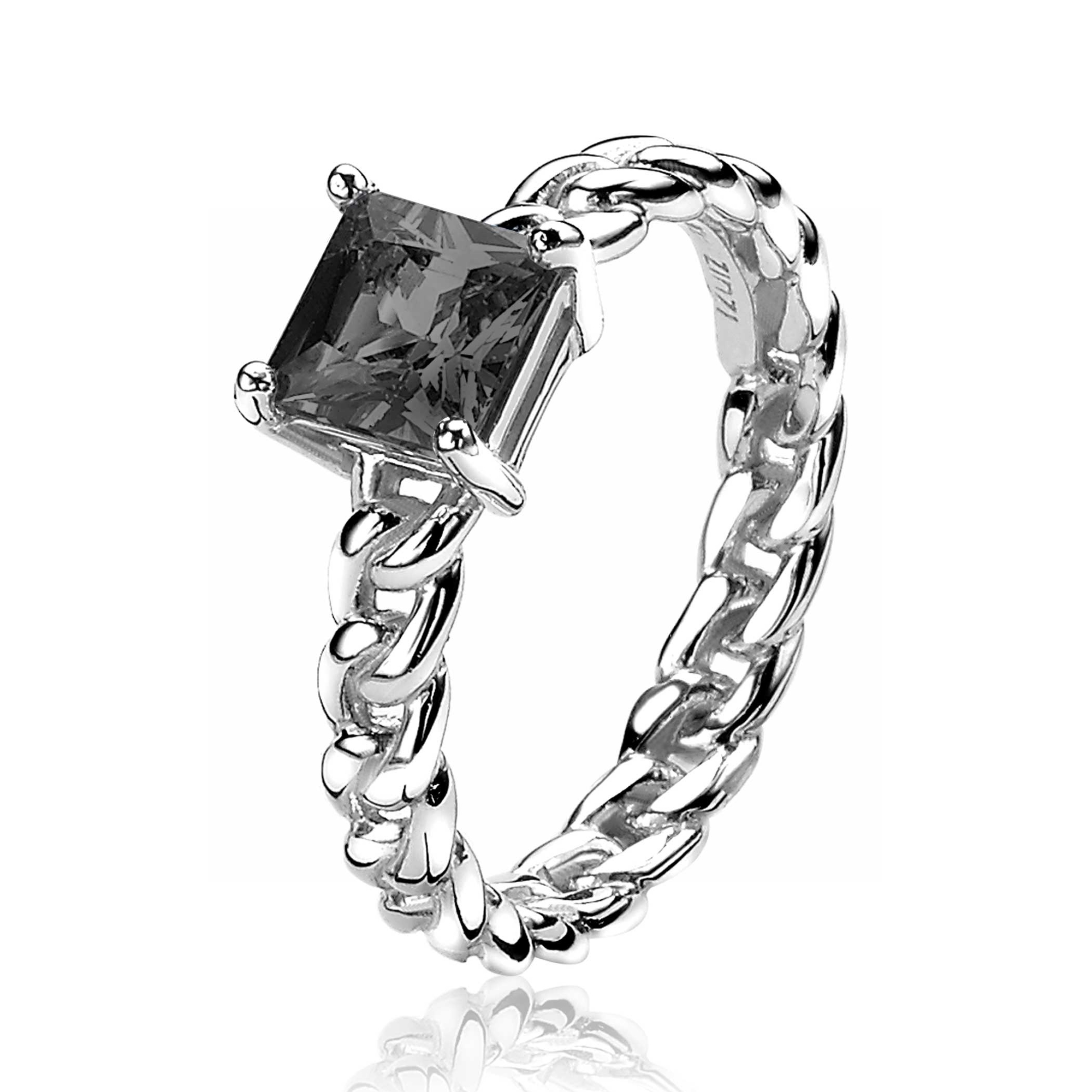 ZINZI zlv. ring gourmet met vk zwart zirc. mt.58