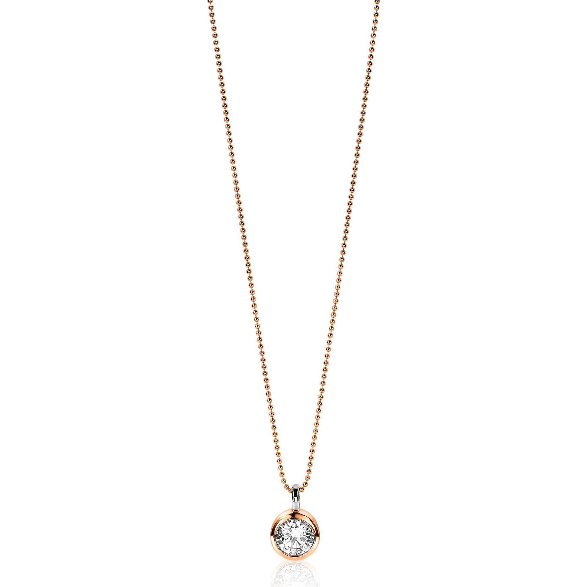 ZINZI zilveren rosé vergulde hanger rond witte zirconia ZIH3