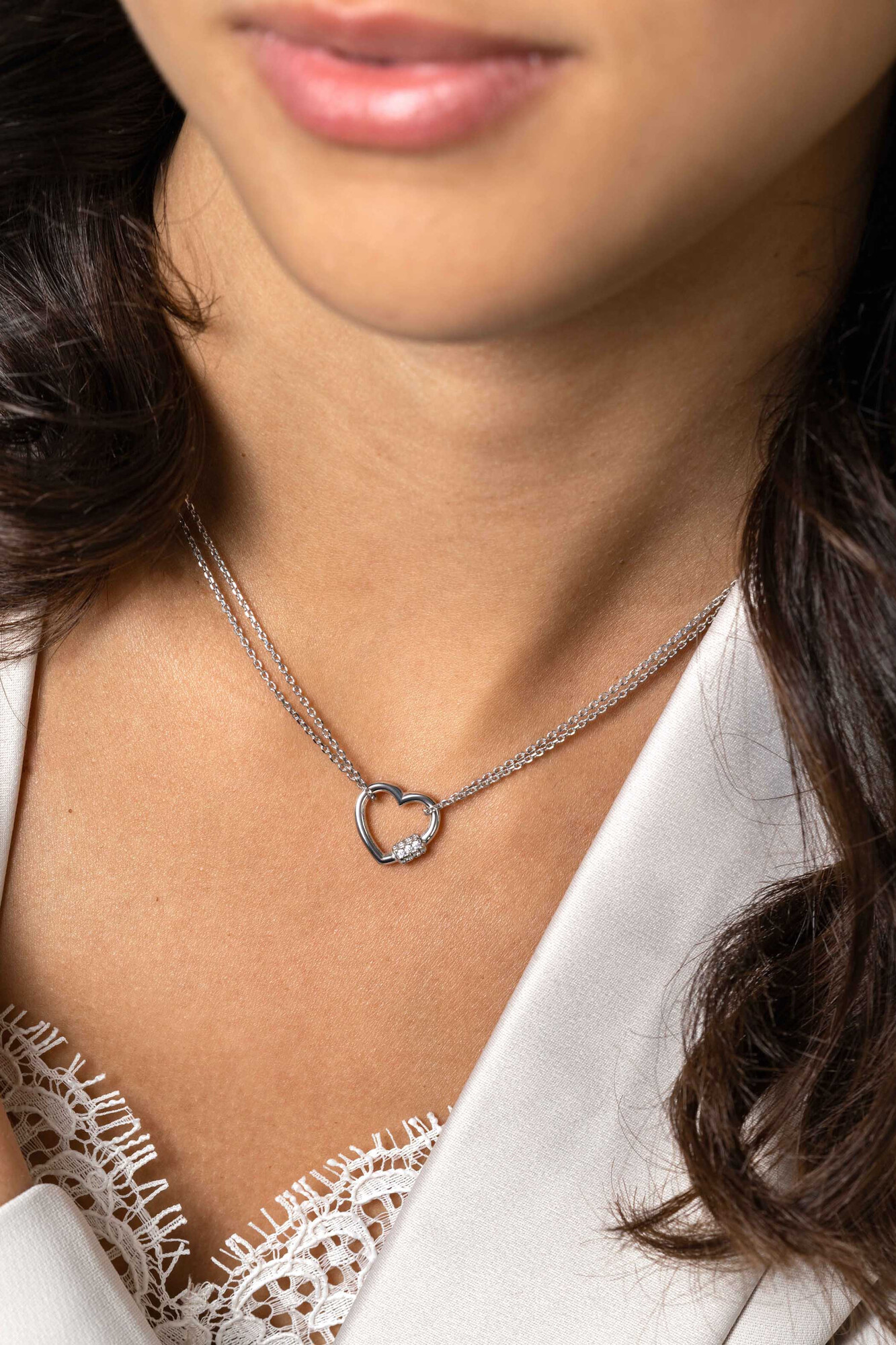 ZINZI zlv. collier met open hart ertussen en zirconia's