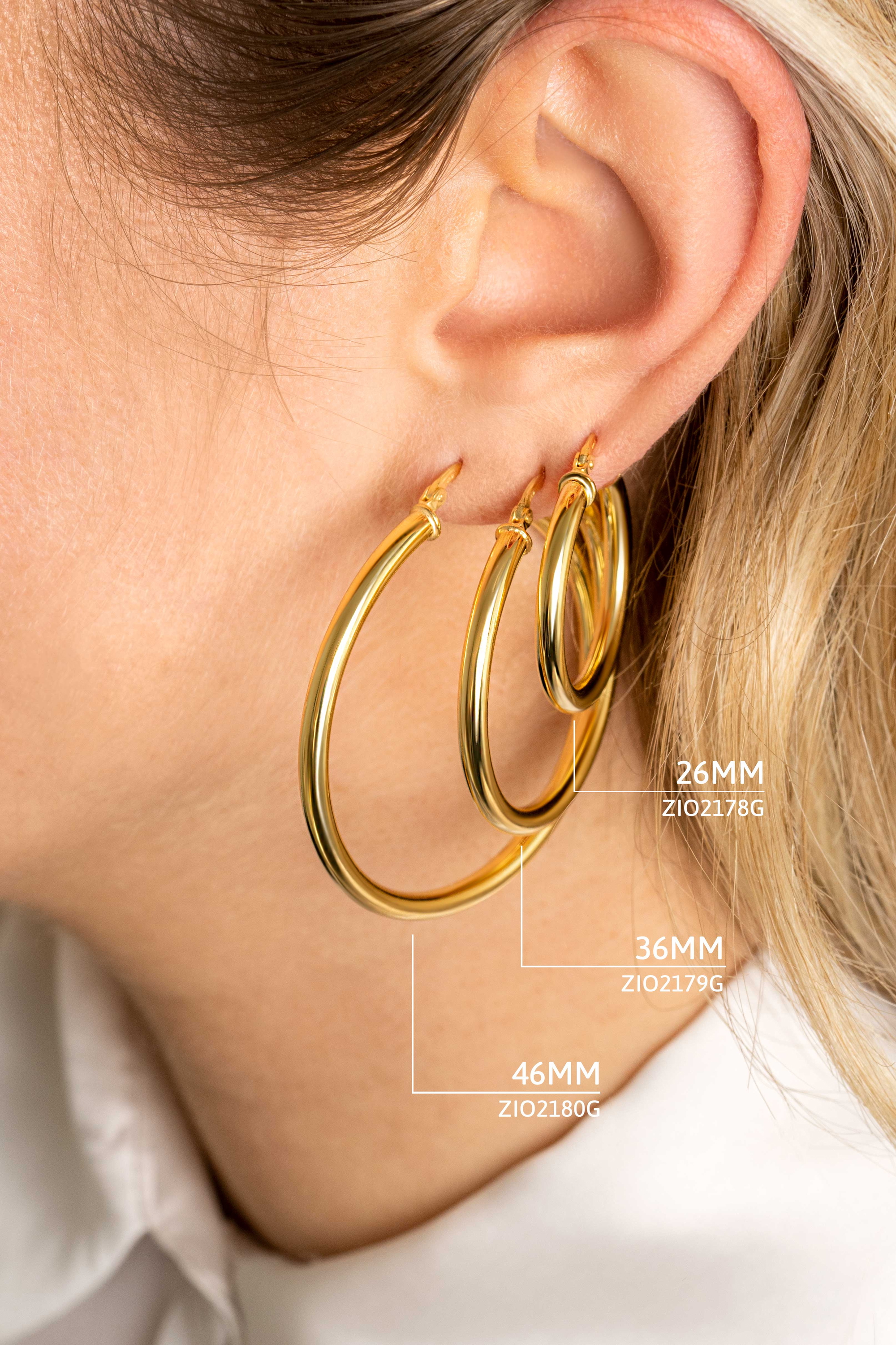ZINZI silberne Ohrringe 14K gelb vergoldet 36x3mm rund ZIO2179G