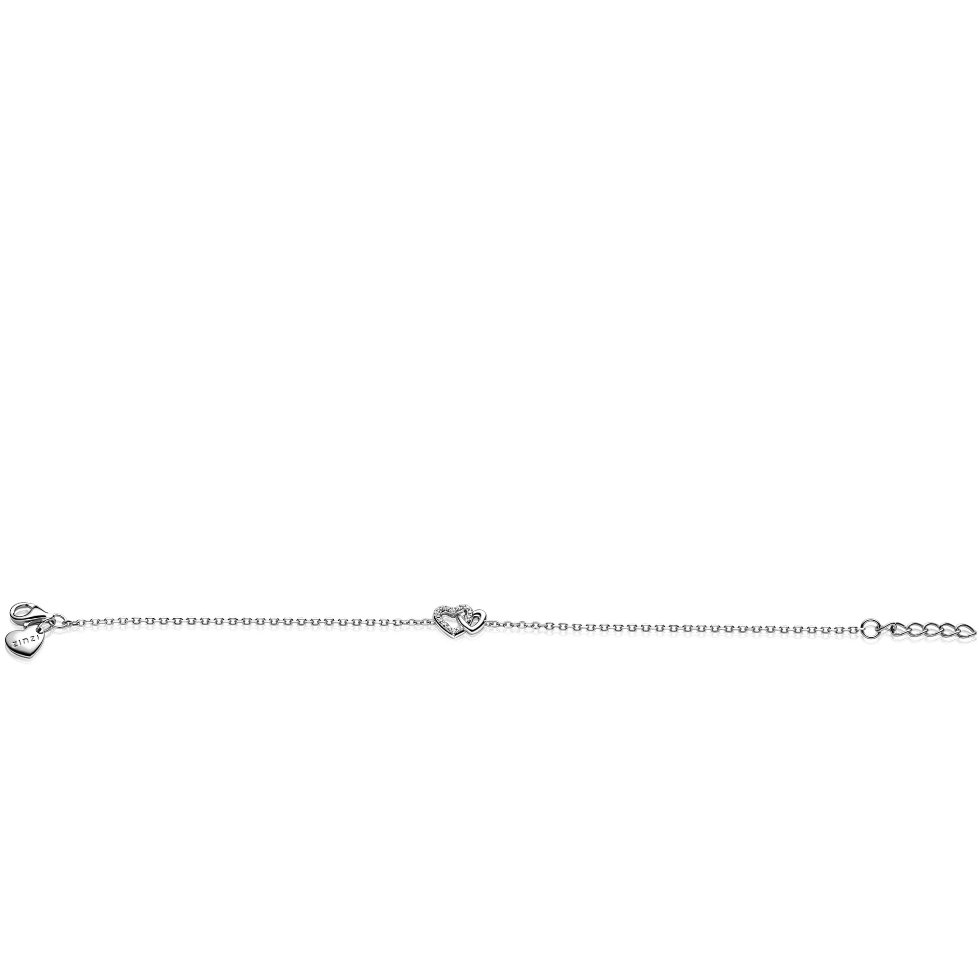 ZINZI zlv. armband 2 hartjes verbonden 1x zirc.
