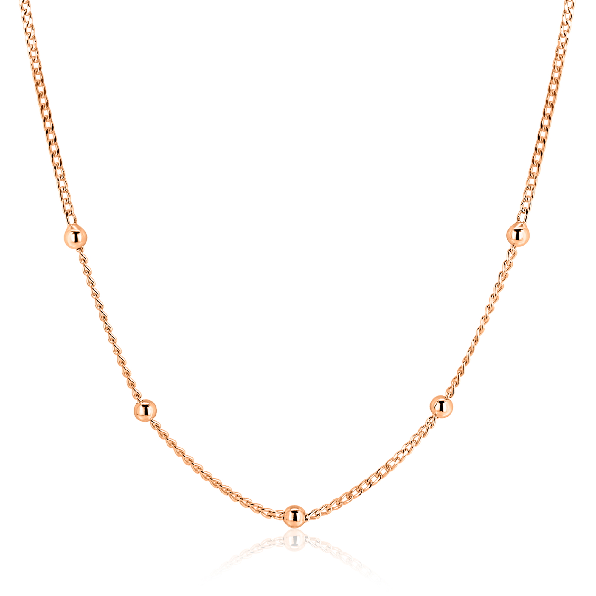 ZINZI rosé-plated zilveren gourmet ketting met vijf bolletjes 42–45cm ZIC2714R