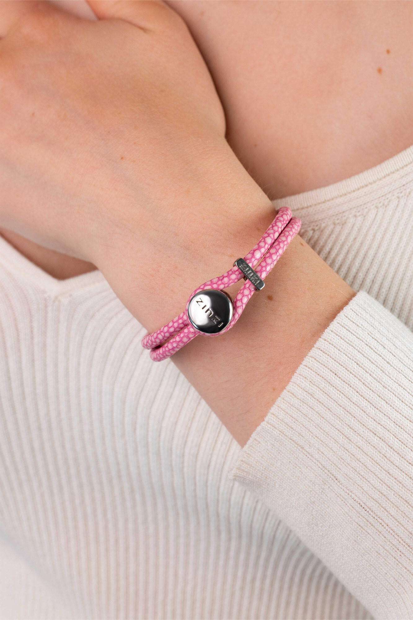 Zinzi roggenleren armband roze 20cm ZIA846R