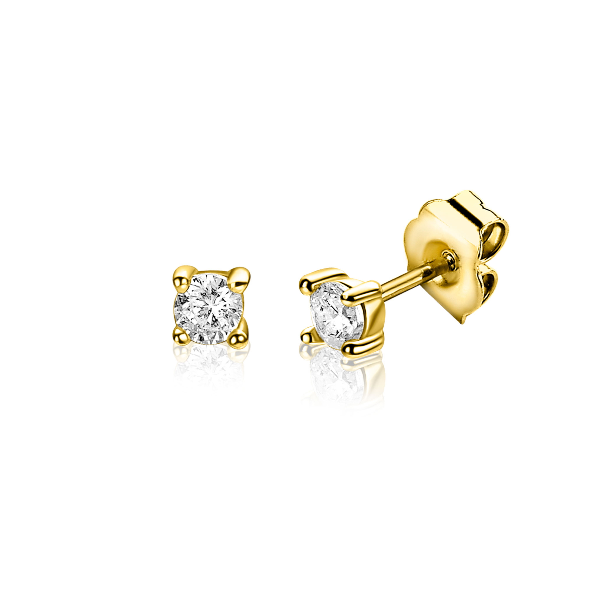 3mm ZINZI gold plated zilveren solitaire oorknoppen met witte zirkonia ZIO-BF145
