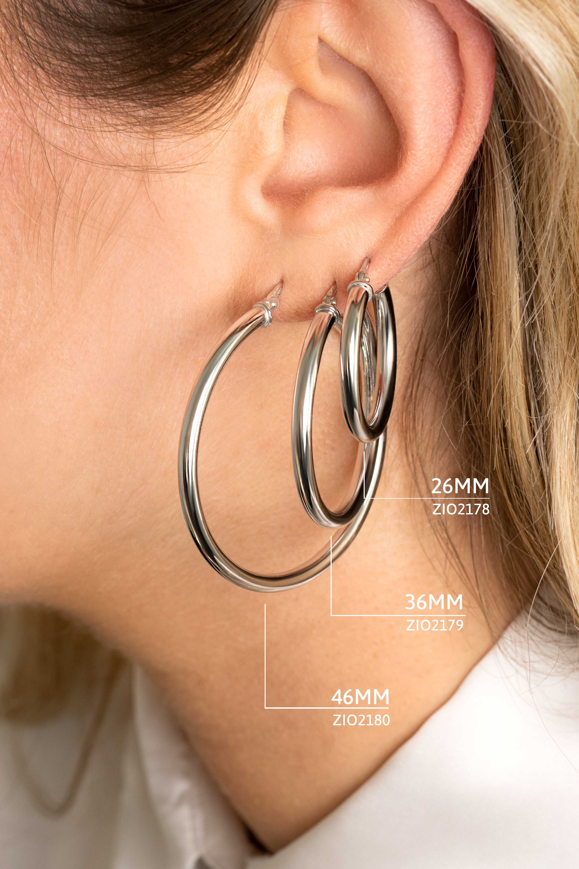 36mm ZINZI Sterling Silver Hoop Earrings 36x3mm ZIO2179