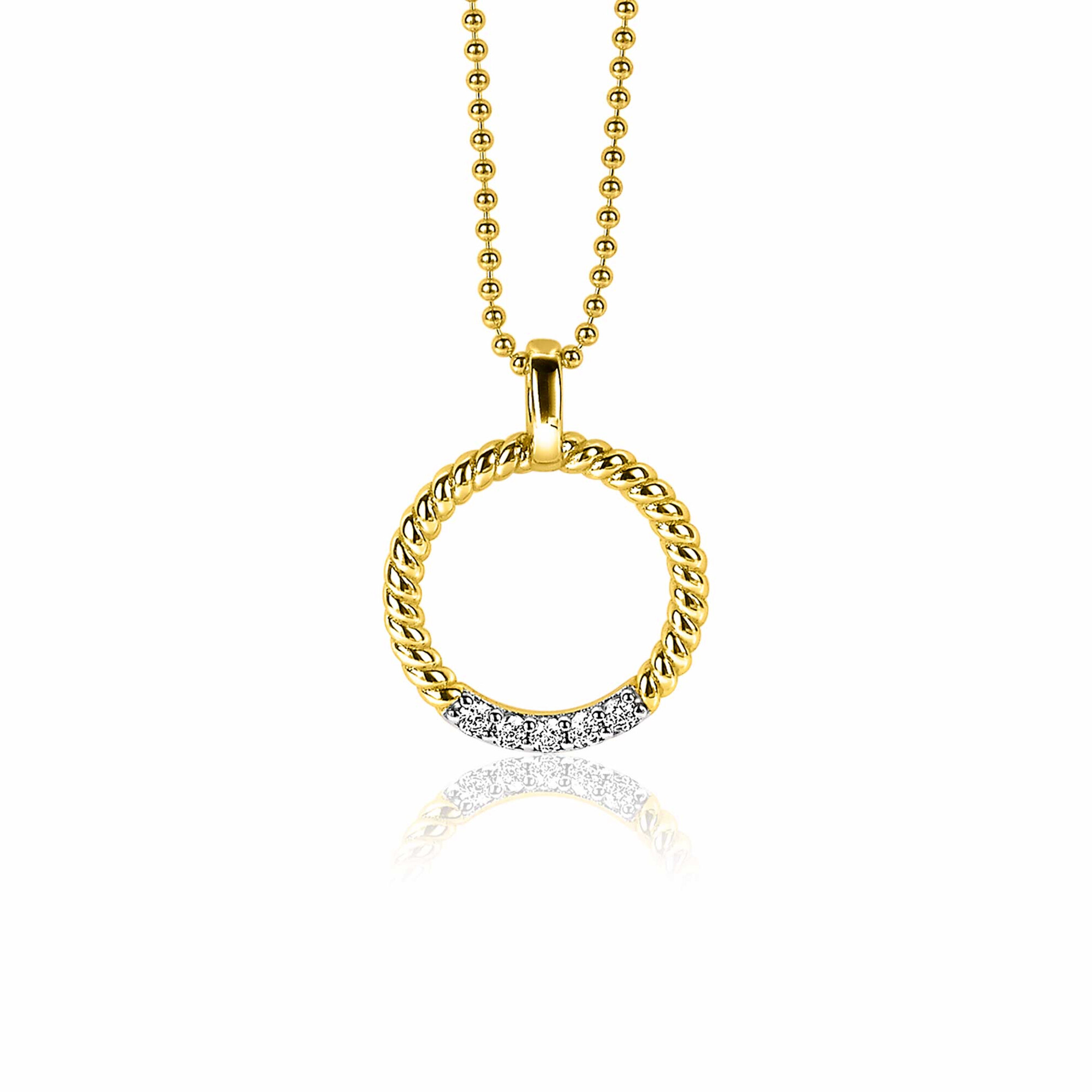 ZINZI silberner runde Anhänger 22mm in gelb vergoldet gedreht weißer Zirkonia ZIH2128Y