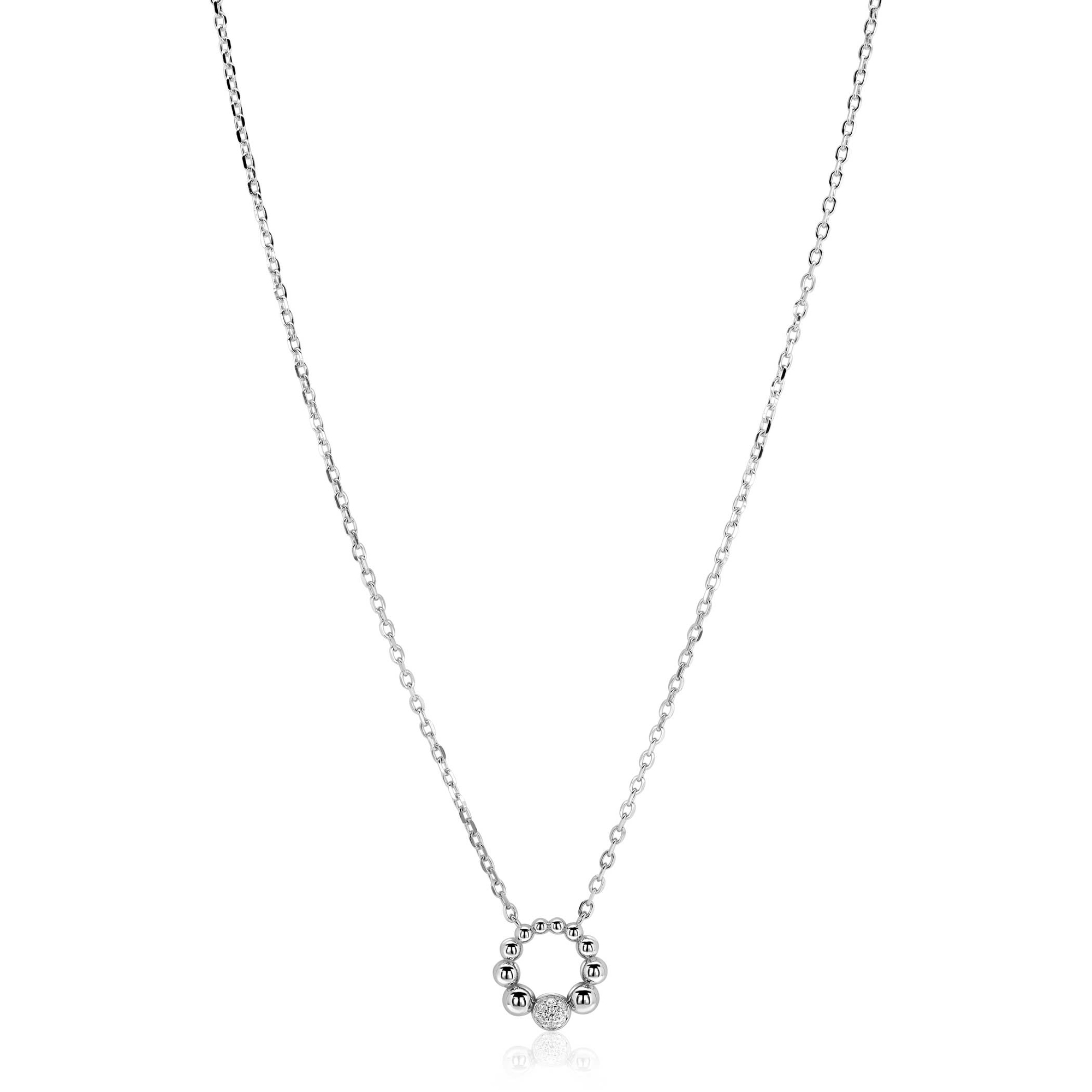 ZINZI zilveren ketting 45cm met speelse ronde bolletjeshanger en witte zirkonia's ZIC2817