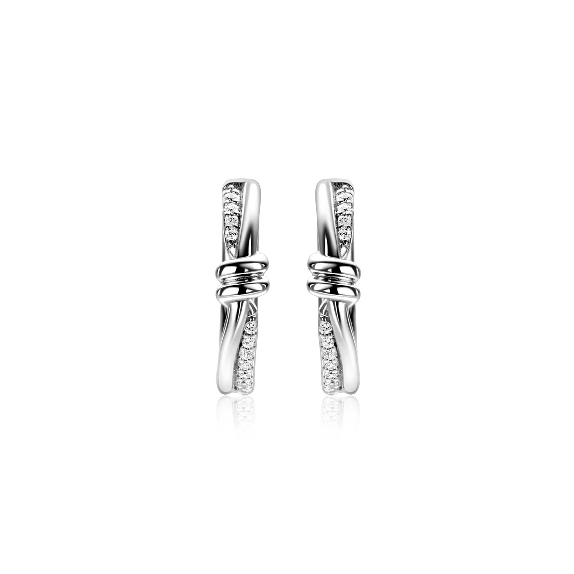 19mm ZINZI zilveren oorringen met speelse twist en knoop. Luxe klapsluiting ZIO2680