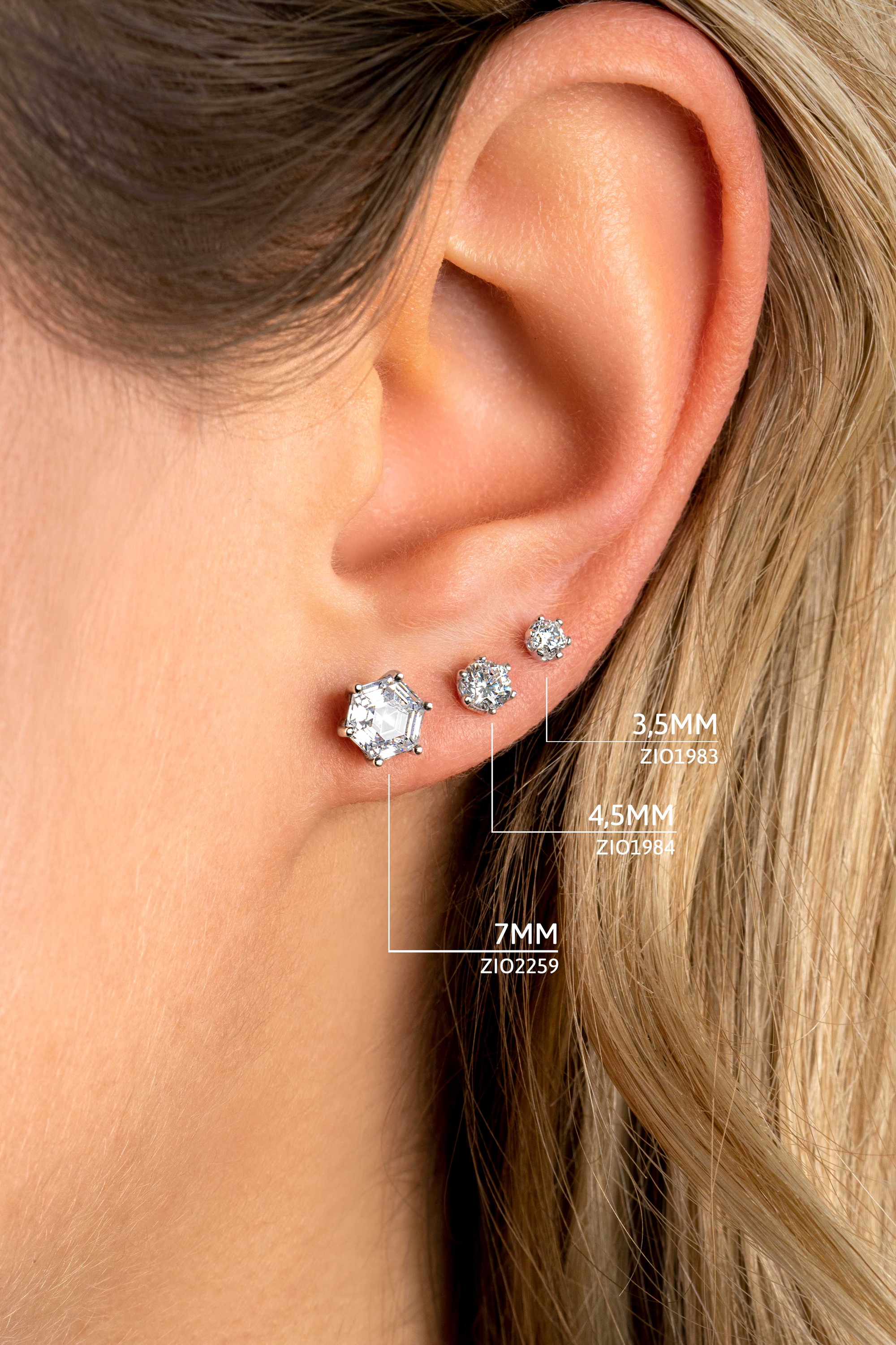 4,5mm ZINZI Sterling Silver Stud Earrings Prong Setting White Zirconia ZIO1984