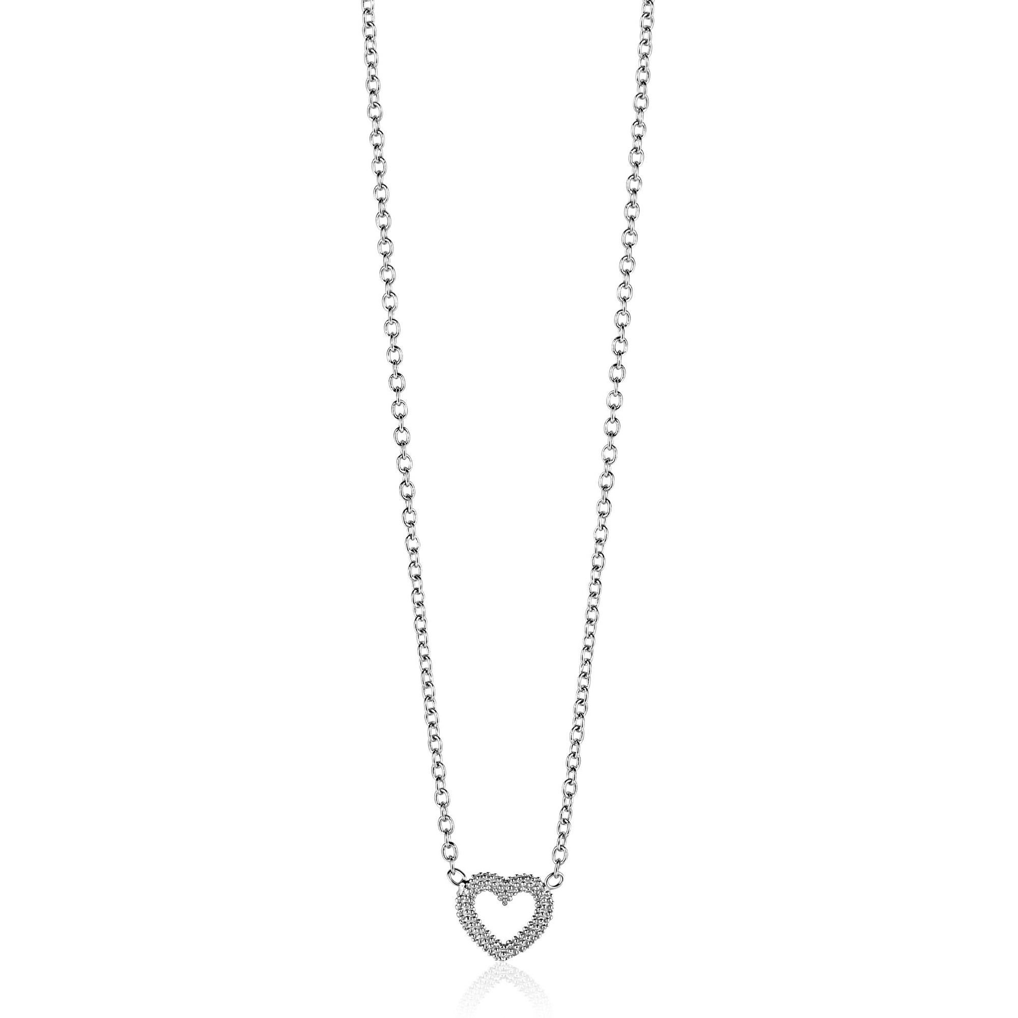 ZINZI zlv. collier met bewerkt open hartje 42-45cm