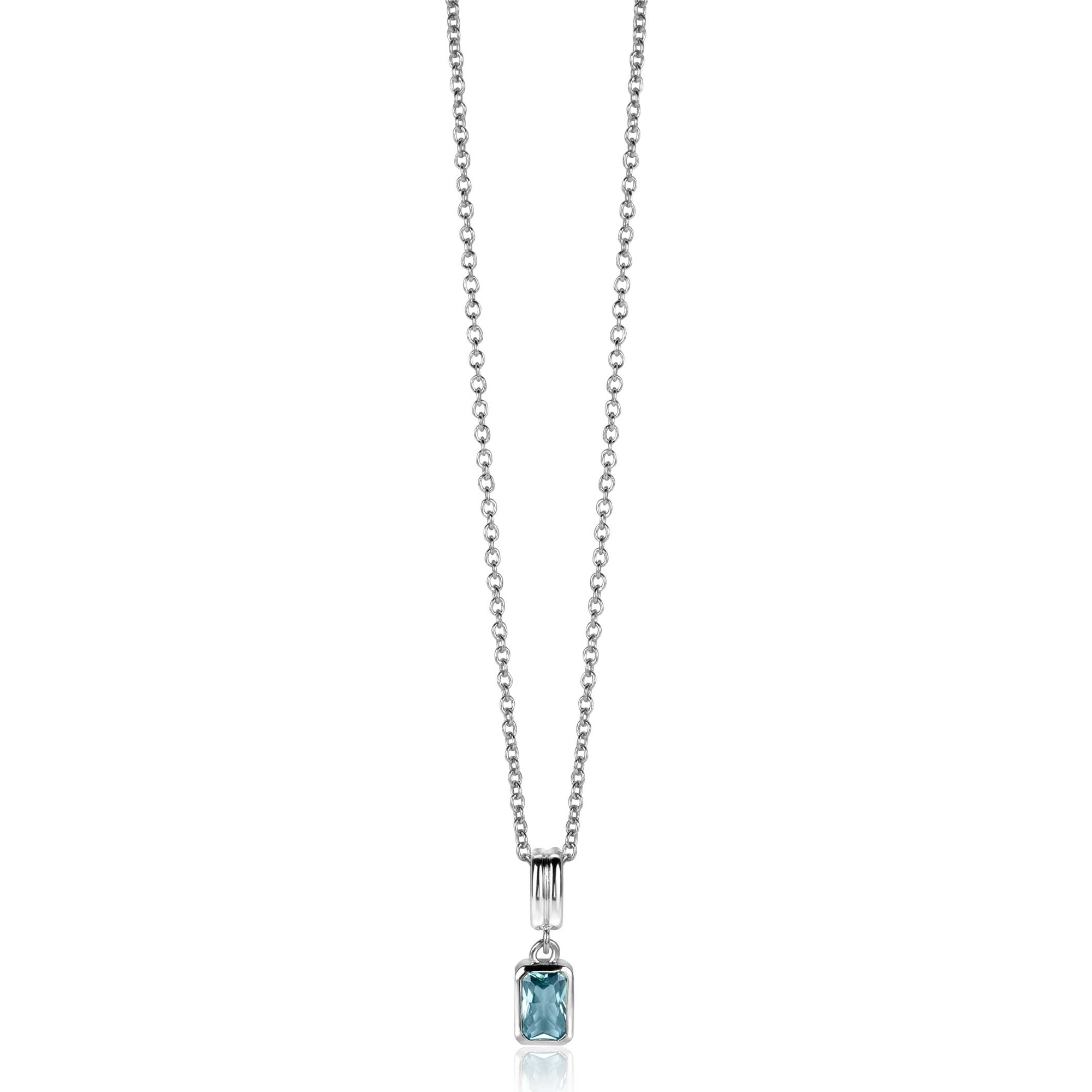 17mm ZINZI silver rectangular pendant set with a petrol blue gemstone ZIH2614 (without necklace)