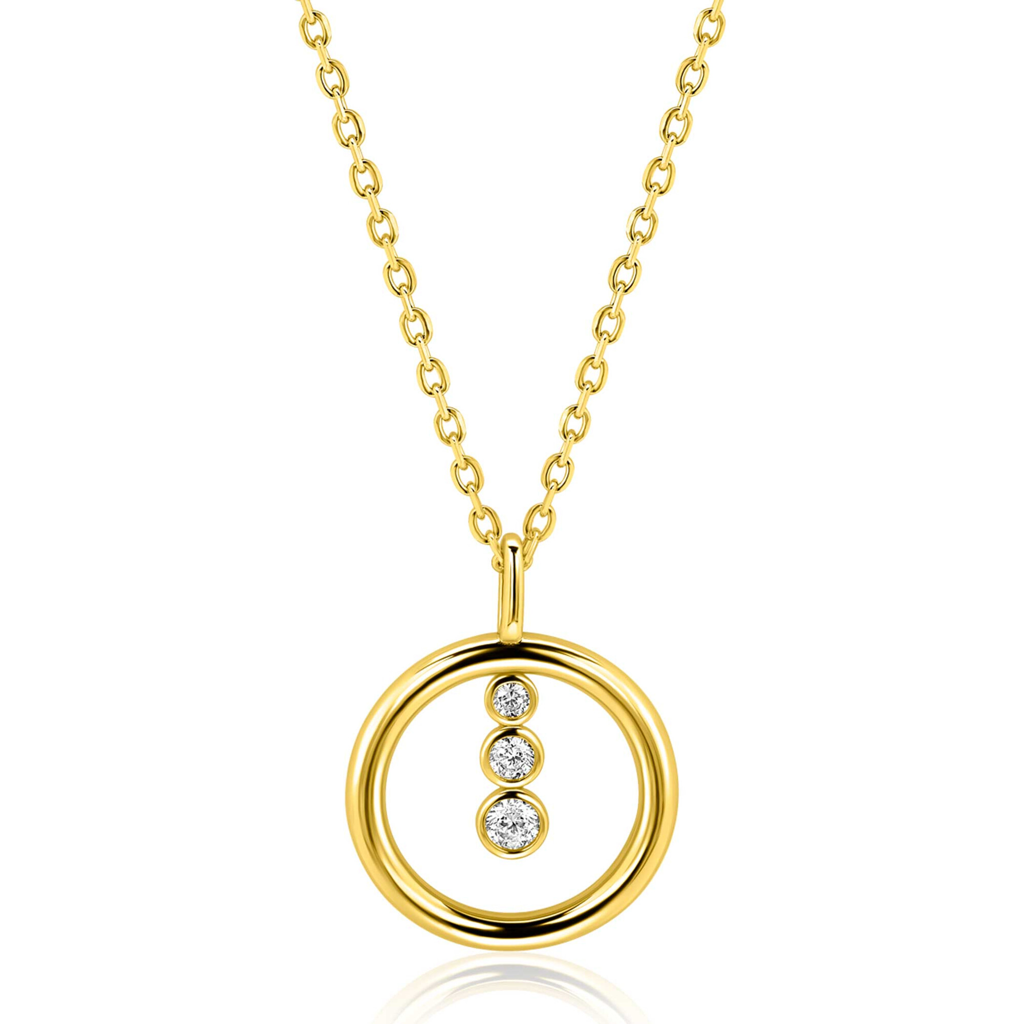 ZINZI zlv. collier gg.verg.hanger open rond en 3 zirc.