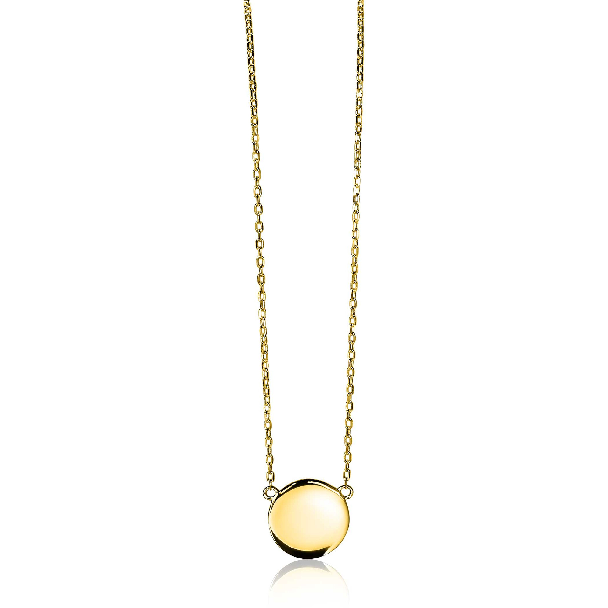 ZINZI zlv. collier gg.verg. rond plaatje 11mm 42/45cm