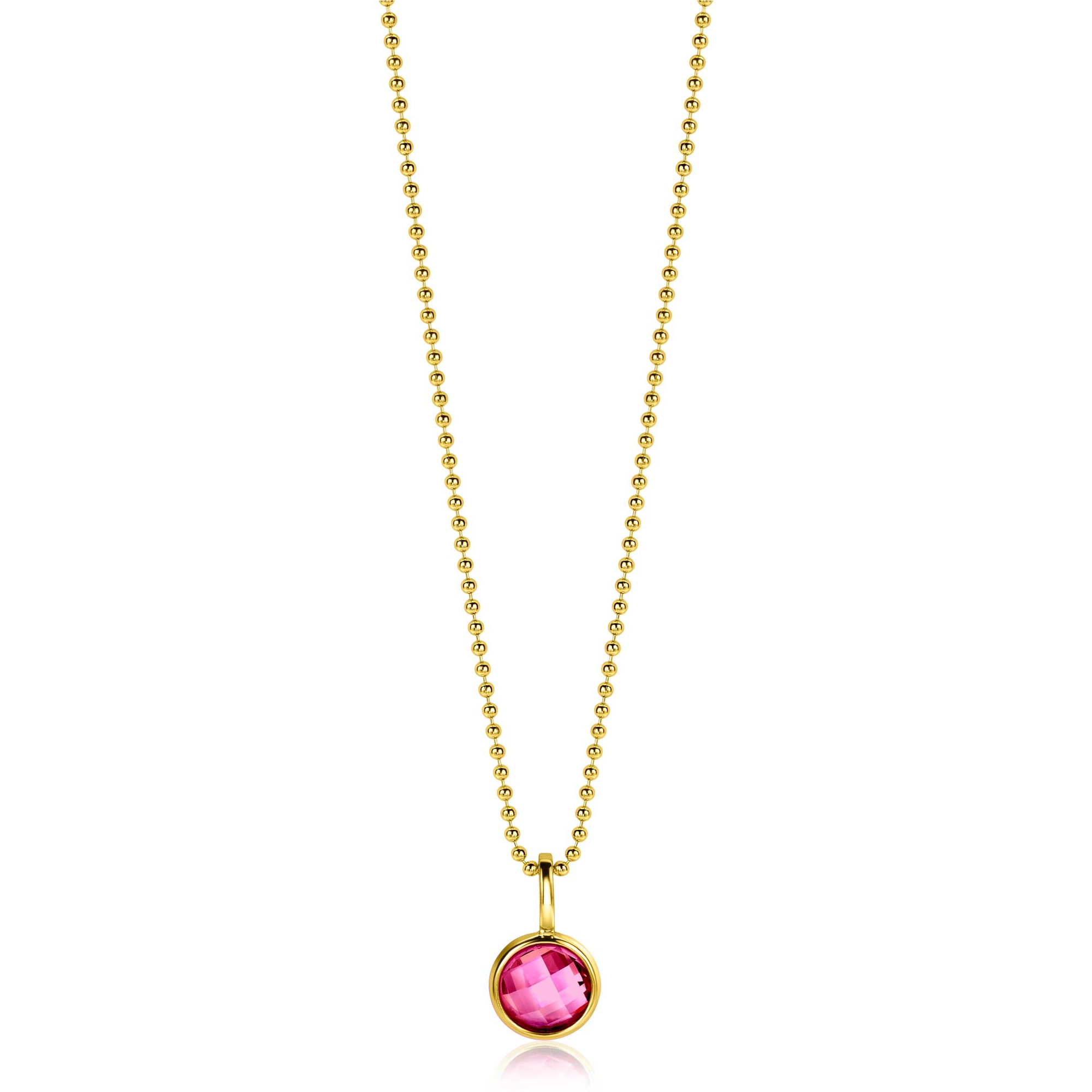 JULY Pendant 8mm Gold Plated Birthstone Red Ruby Zirconia (excl. necklace)