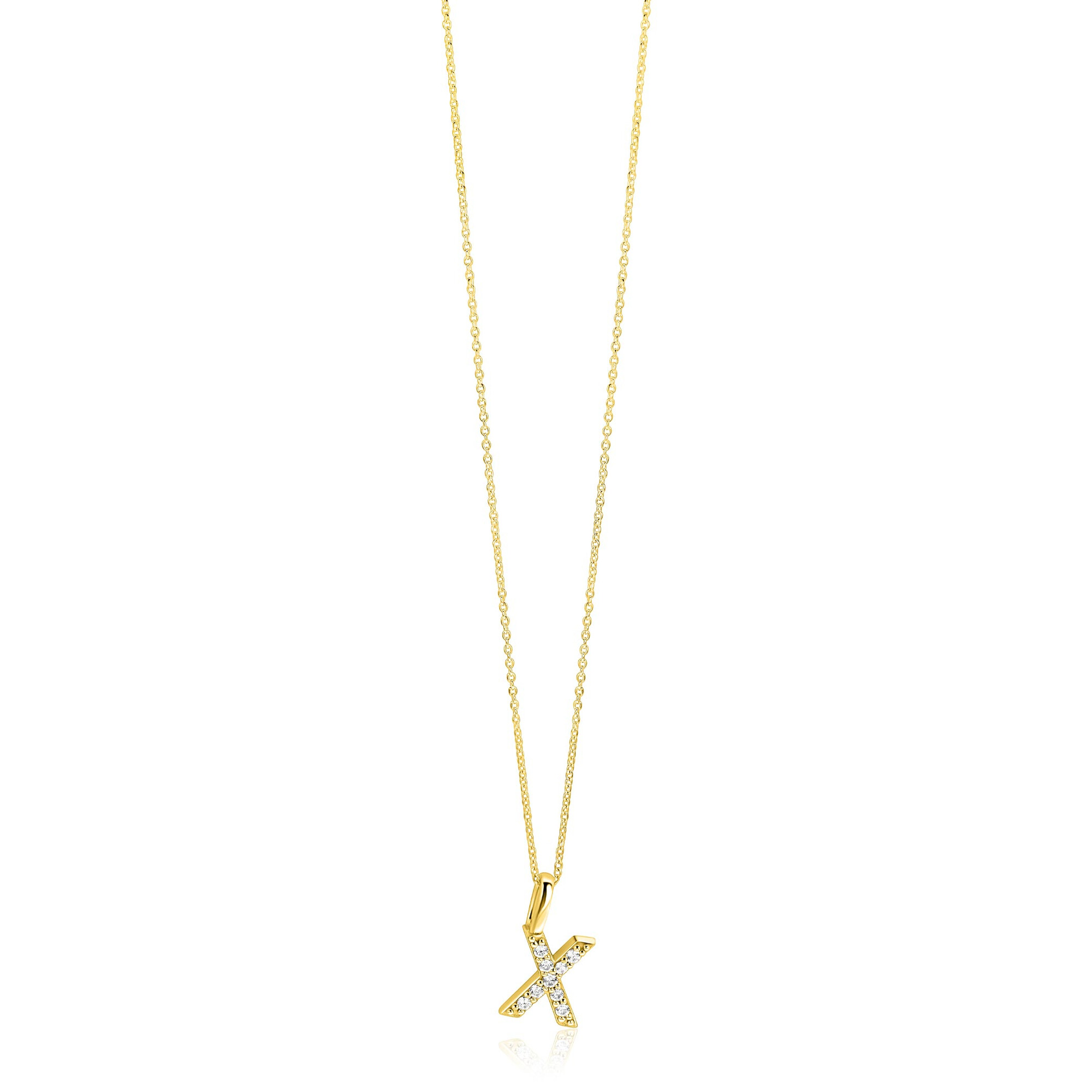 ZINZI gold plated zilveren letter hanger X bezet met witte zirkonia's ZIH2828-X (zonder ketting)