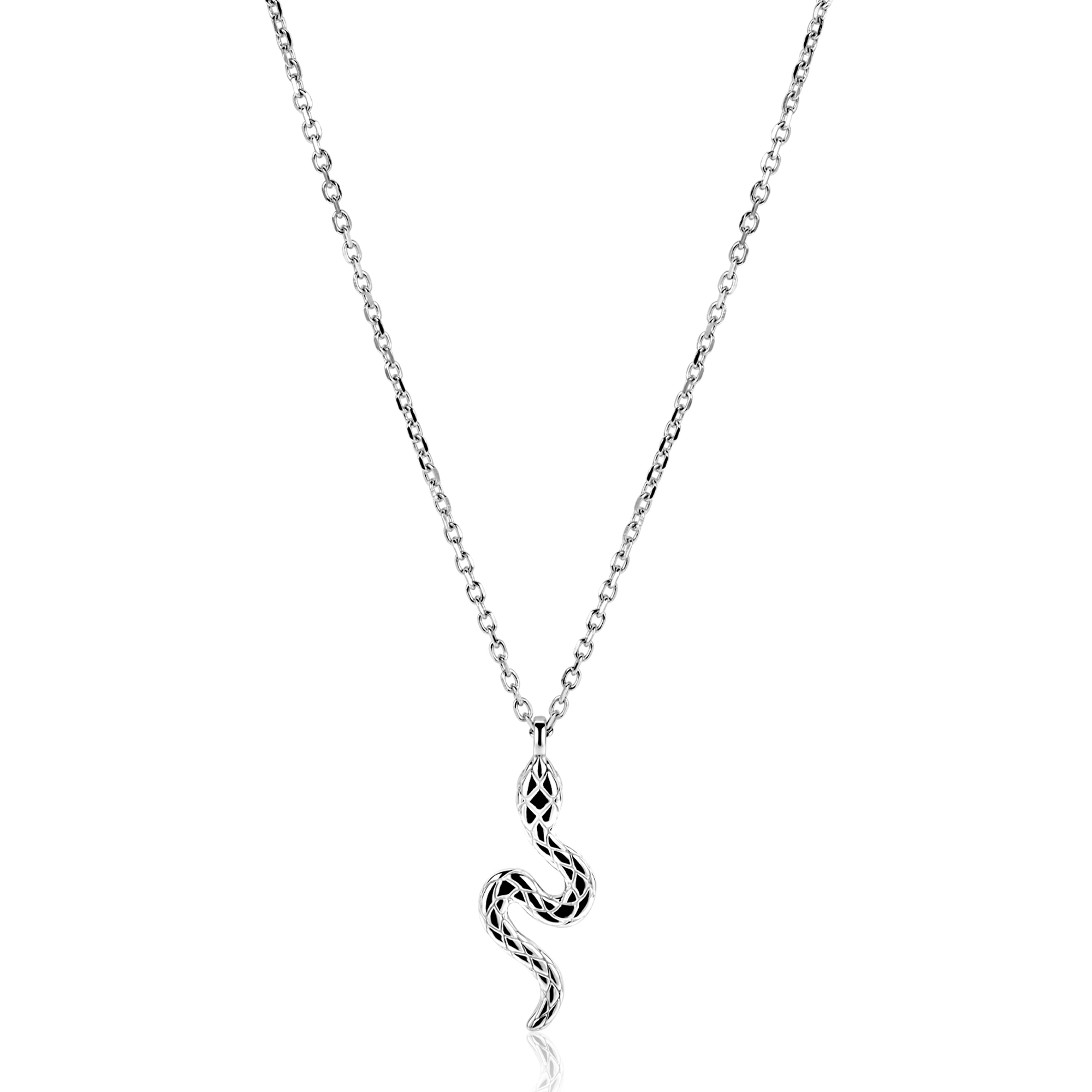 ZINZI zlv. collier met hanger slang met zirc.ogen