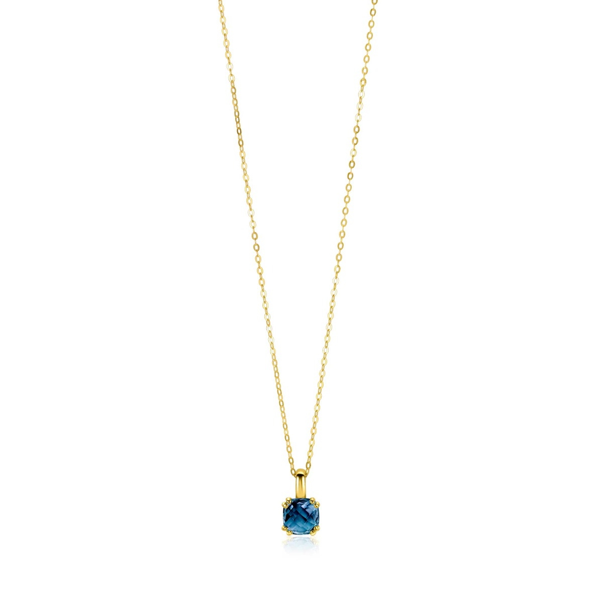 ZINZI Gold 14kt goldene Kette mit schickem quadratischen Anhänger, besetzt mit London-Topas 40-43cm ZGC537