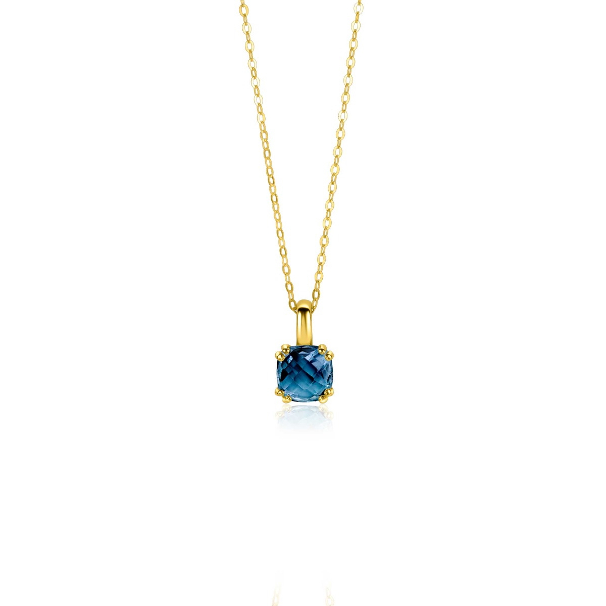 ZINZI Gold 14kt goldene Kette mit schickem quadratischen Anhänger, besetzt mit London-Topas 40-43cm ZGC537