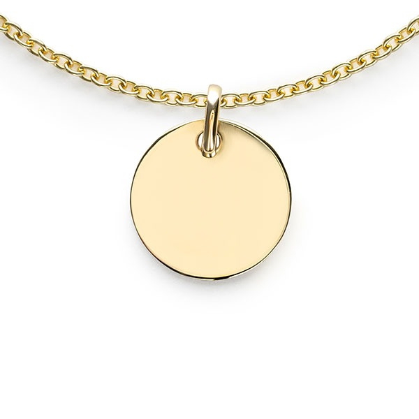 8mm ZINZI Gold 14 krt gouden hanger met trendy glanzend rond plaatje van 8mm ZGH397-8 (zonder collier)