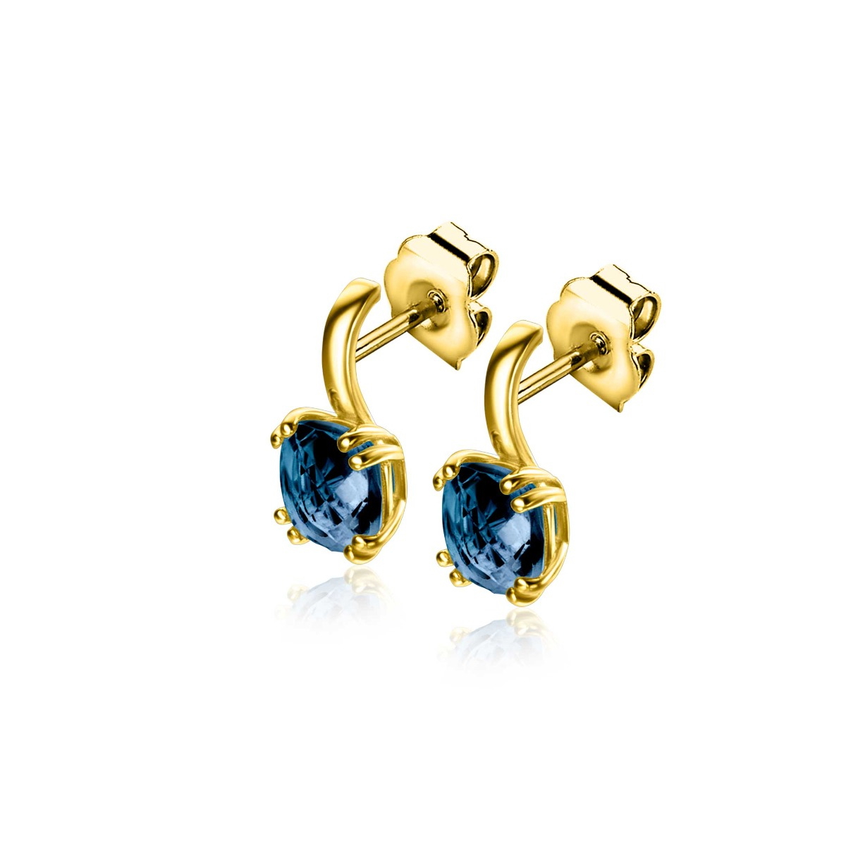 13mm ZINZI Gold 14 krt gouden oorsieraden met vierkante kleursteen in 6,5mm bezet met Londen topaas ZGO537