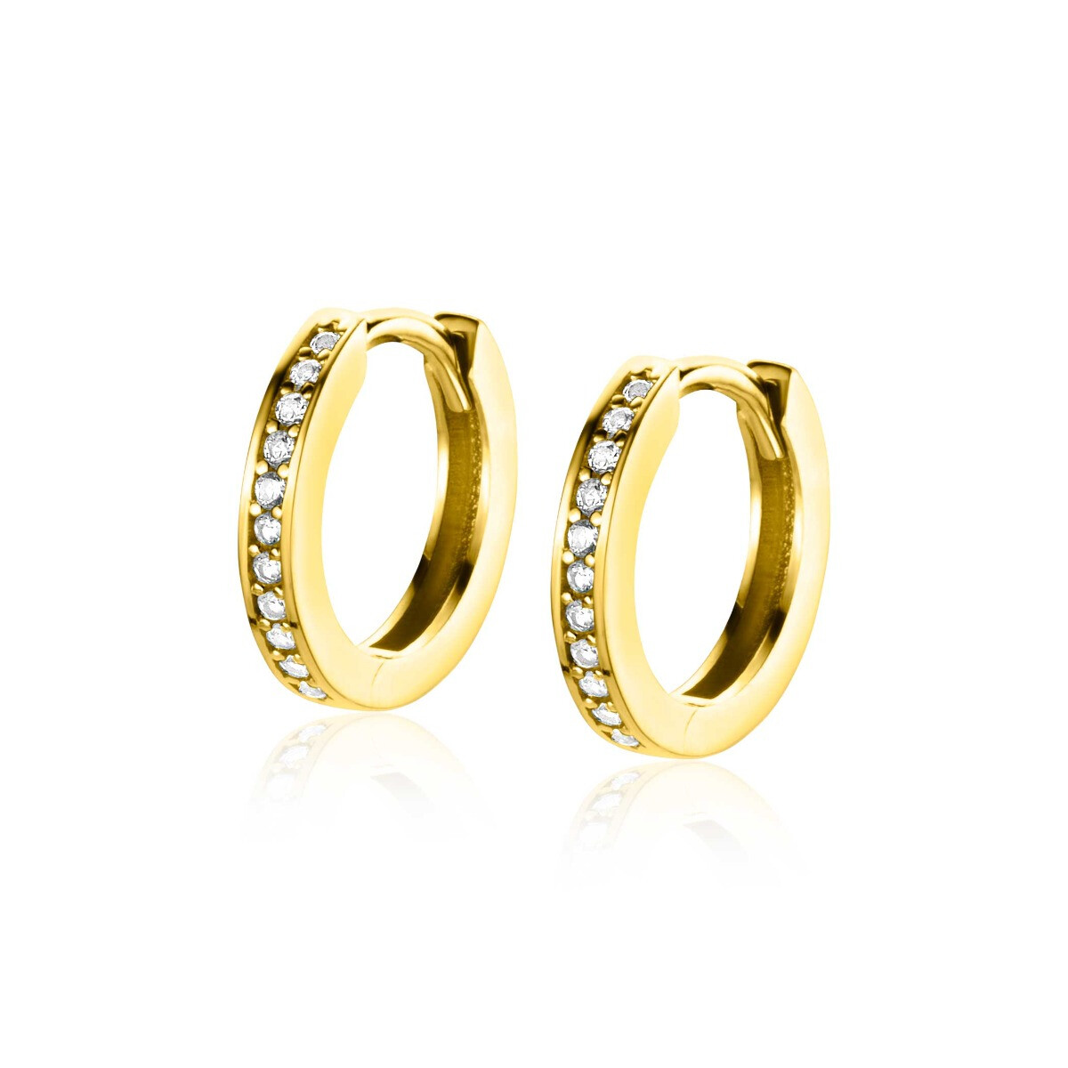 13mm ZINZI Gold 14 krt gouden oorringen, bezet met witte zirconia's met luxe klapsluiting 13mm x 2mm vierkante buis ZGO570Z
