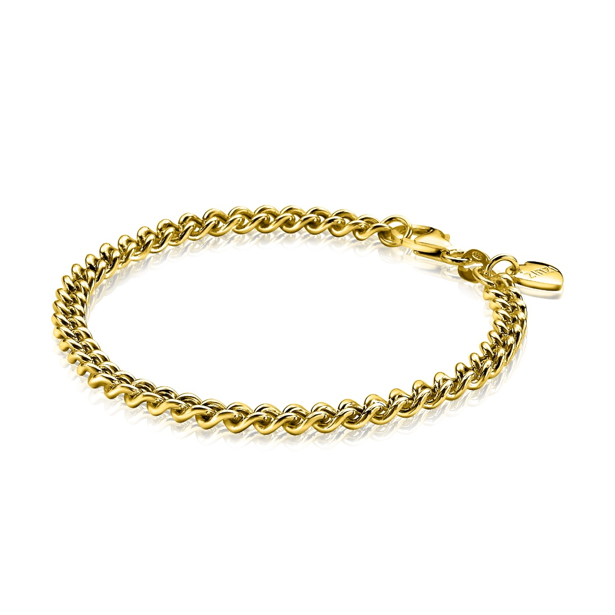 ZINZI Gold Plated Sterling Silver Curb Chain Bracelet width 4,5mm 18,5cm ZIA1414G
