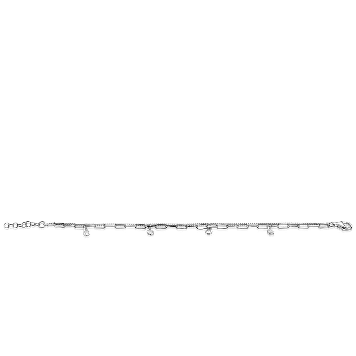 ZINZI Sterling Silver Multi-look Bracelet Curb and Paperclip Chains and Set with 4 Round Zirconias ZIA2362