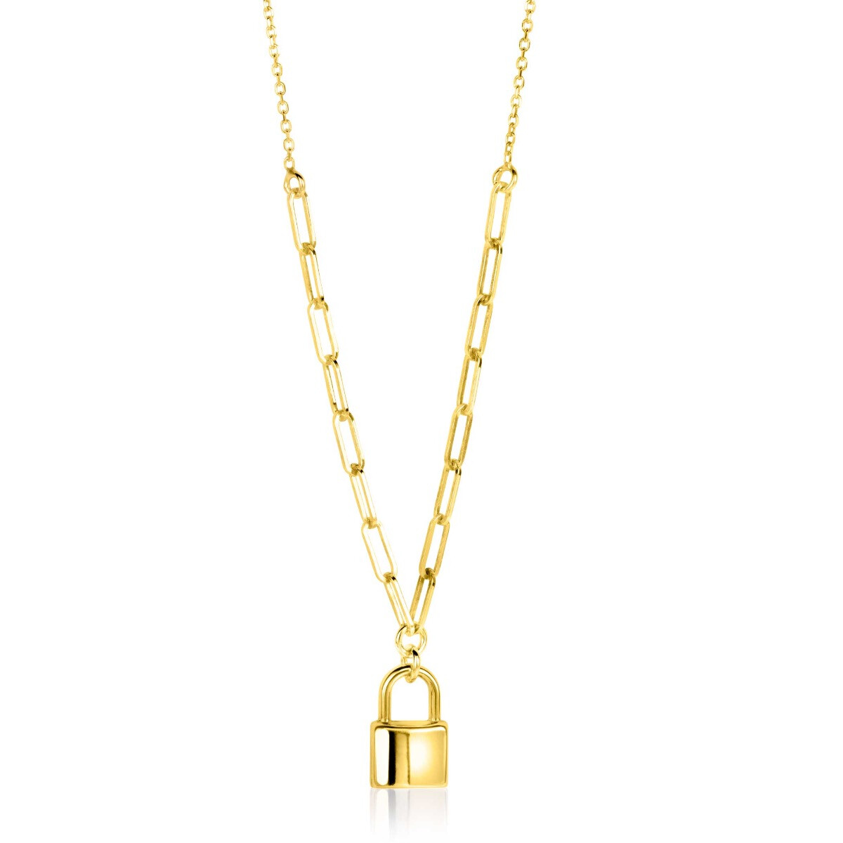 ZINZI Gold Plated Sterling Silver Paperclip Chain Necklace 45cm with Trendy Lock Charm 40-45cm ZIC2355G