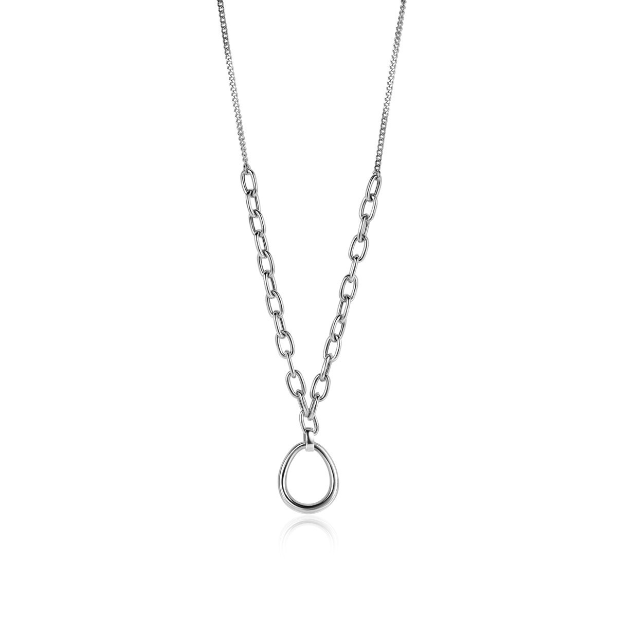 ZINZI zilveren gourmet collier met grotere ovale schakels en grote ovale hanger 40-45cm ZIC2481