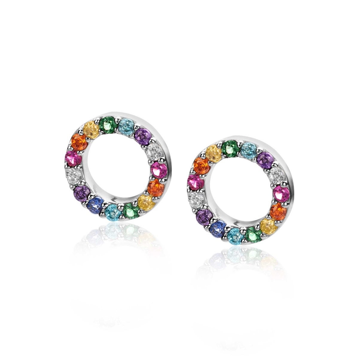 ZINZI zlv. creoolhangers rond zirconia regenboog