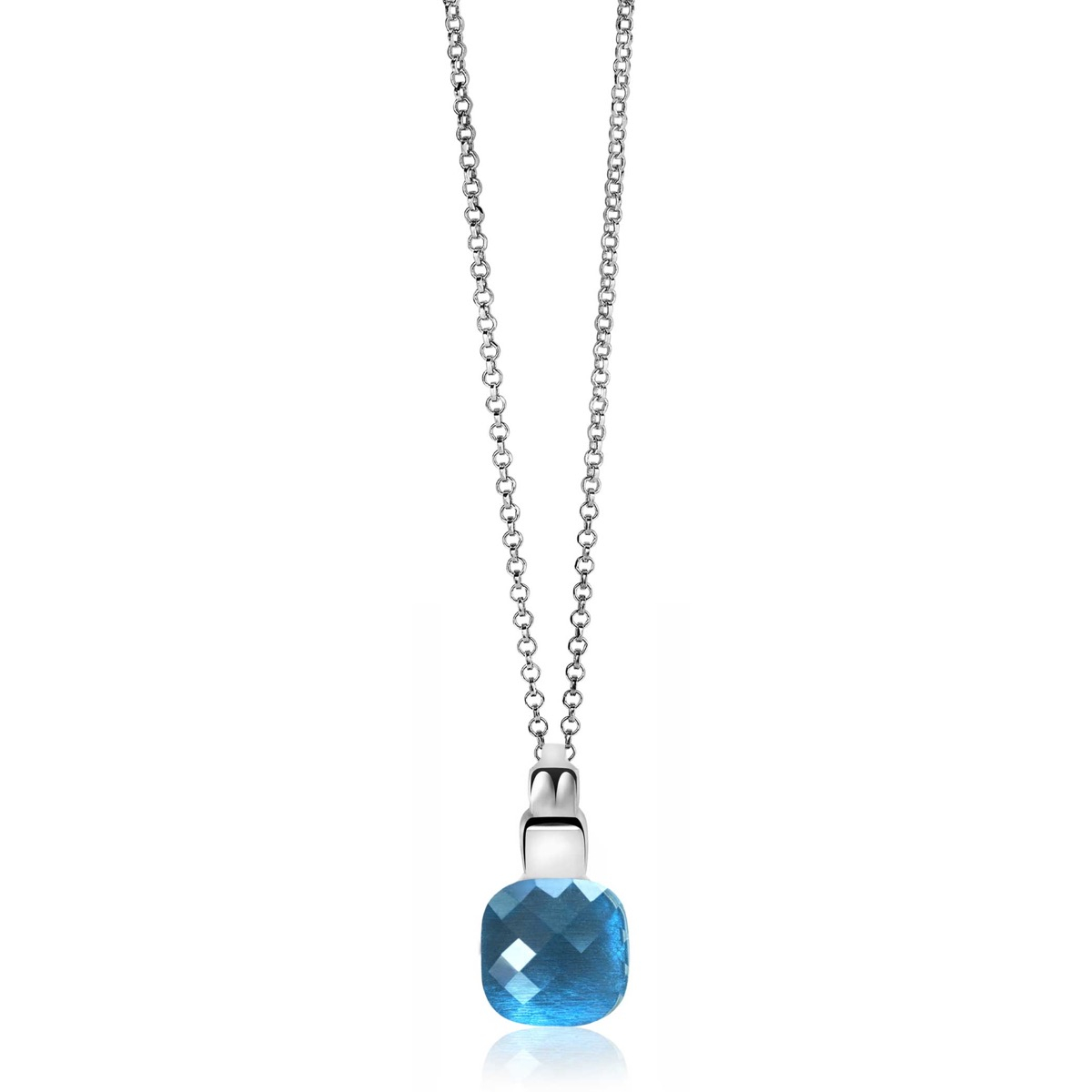 ZINZI zilveren vierkante hanger met blauwe kleursteen 18mm ZIH1110B 
