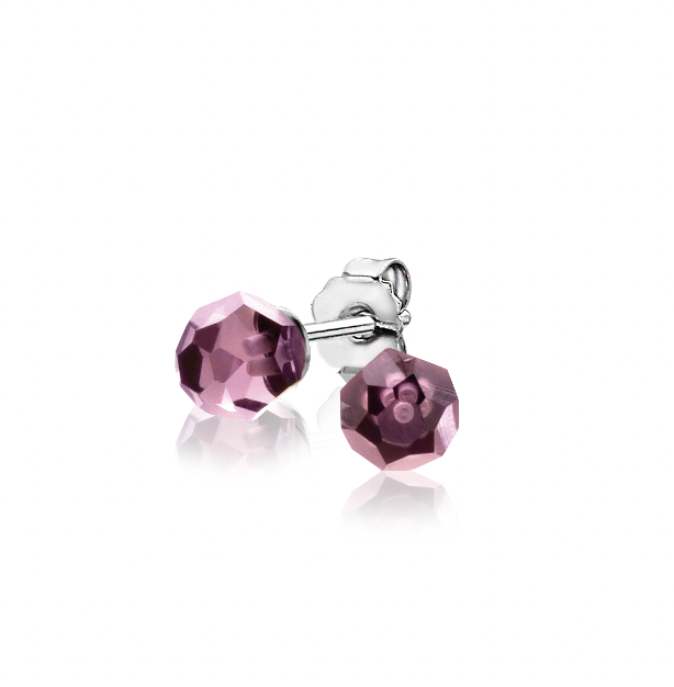 6mm ZINZI zilveren oorknoppen paarse bead ZIO1317P