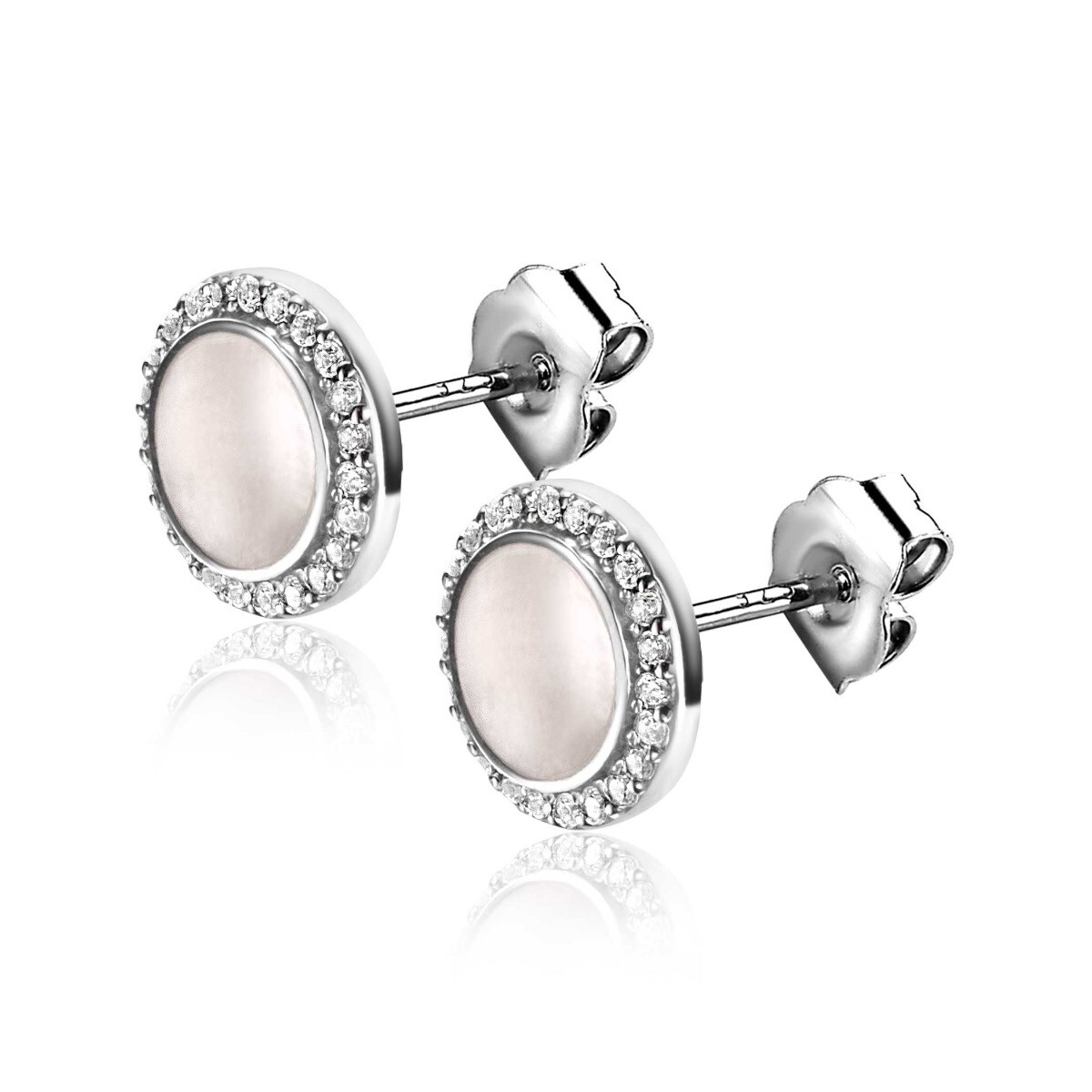 ZINZI zlv. oorknopjes entourage parelmoer/zirconia's